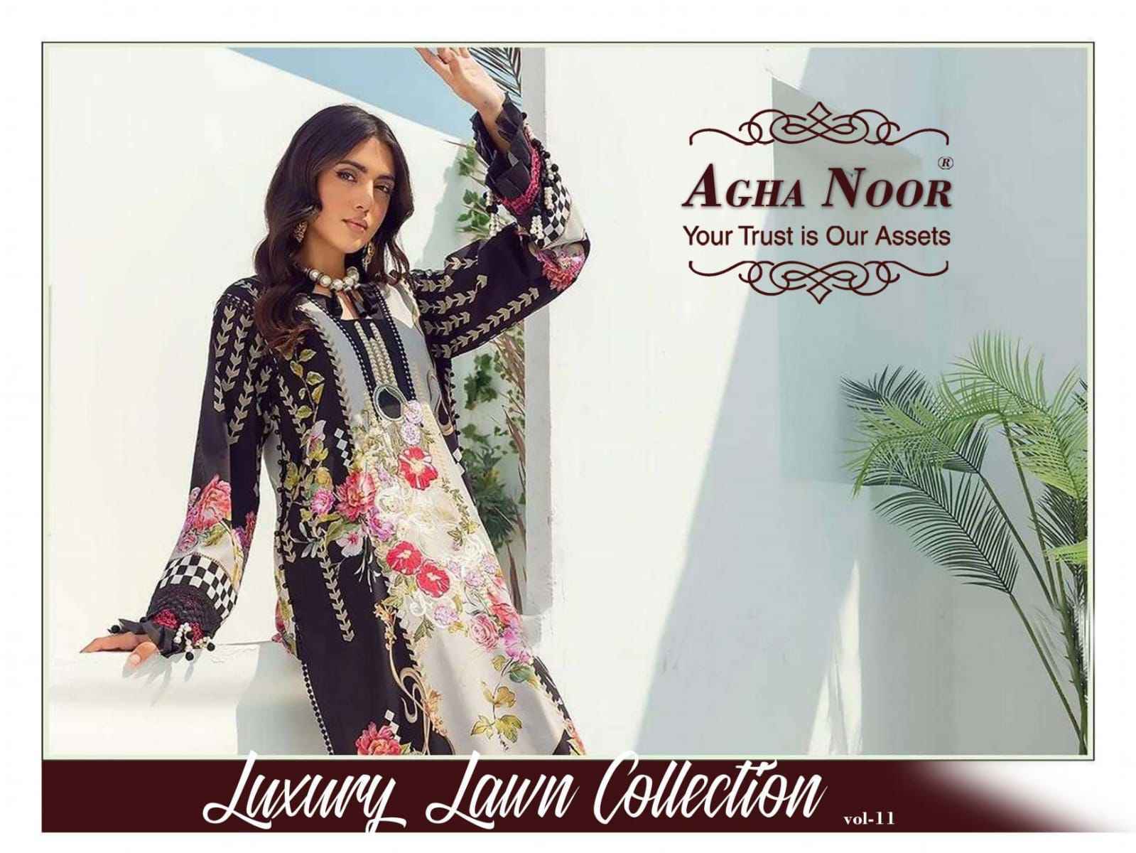 Agha Noor Luxury Lawn Collection Vol-11 Lawn Cotton Dress Material 6 pcs Cataloge