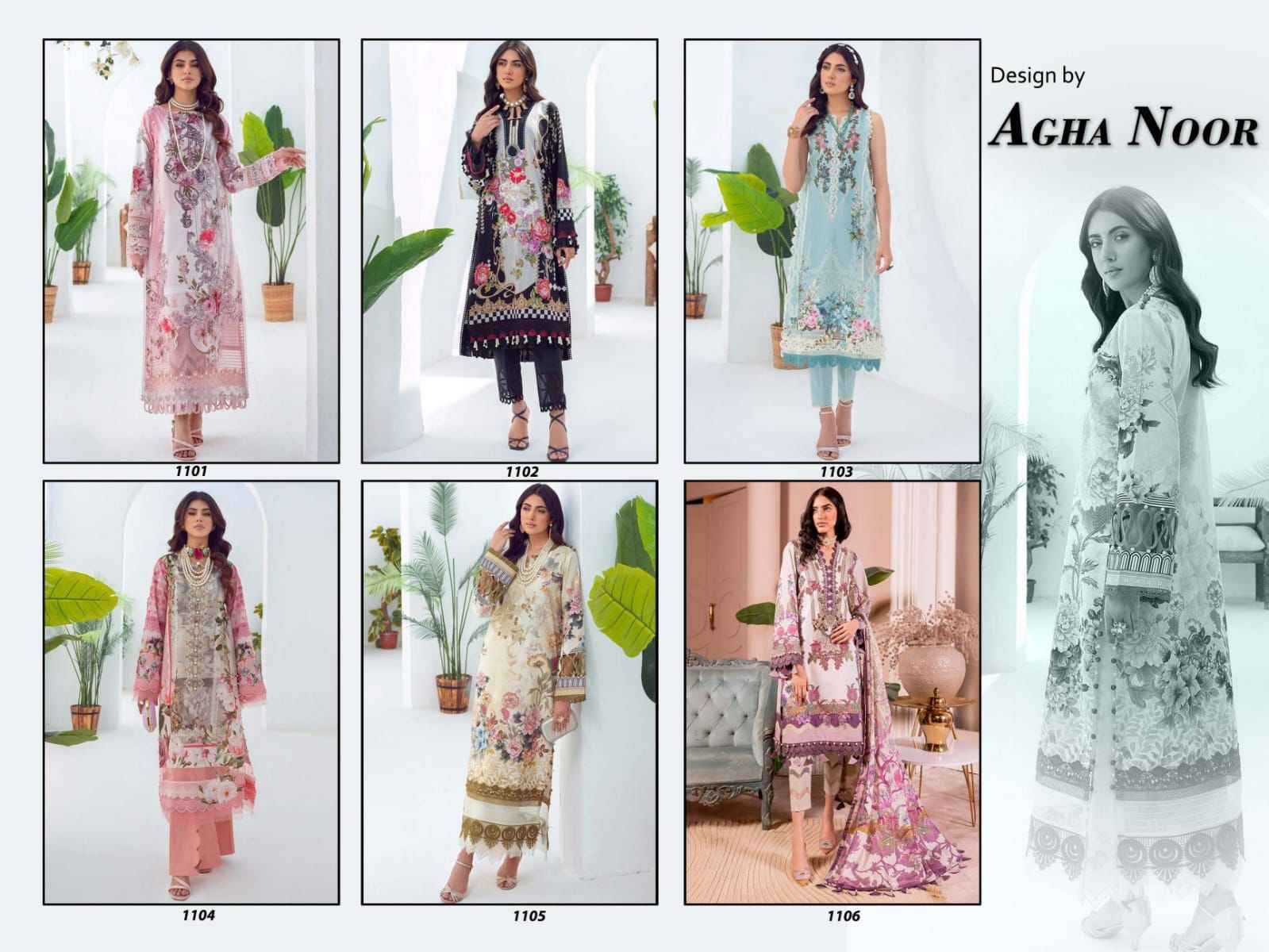 Agha Noor Luxury Lawn Collection Vol-11 Lawn Cotton Dress Material 6 pcs Cataloge