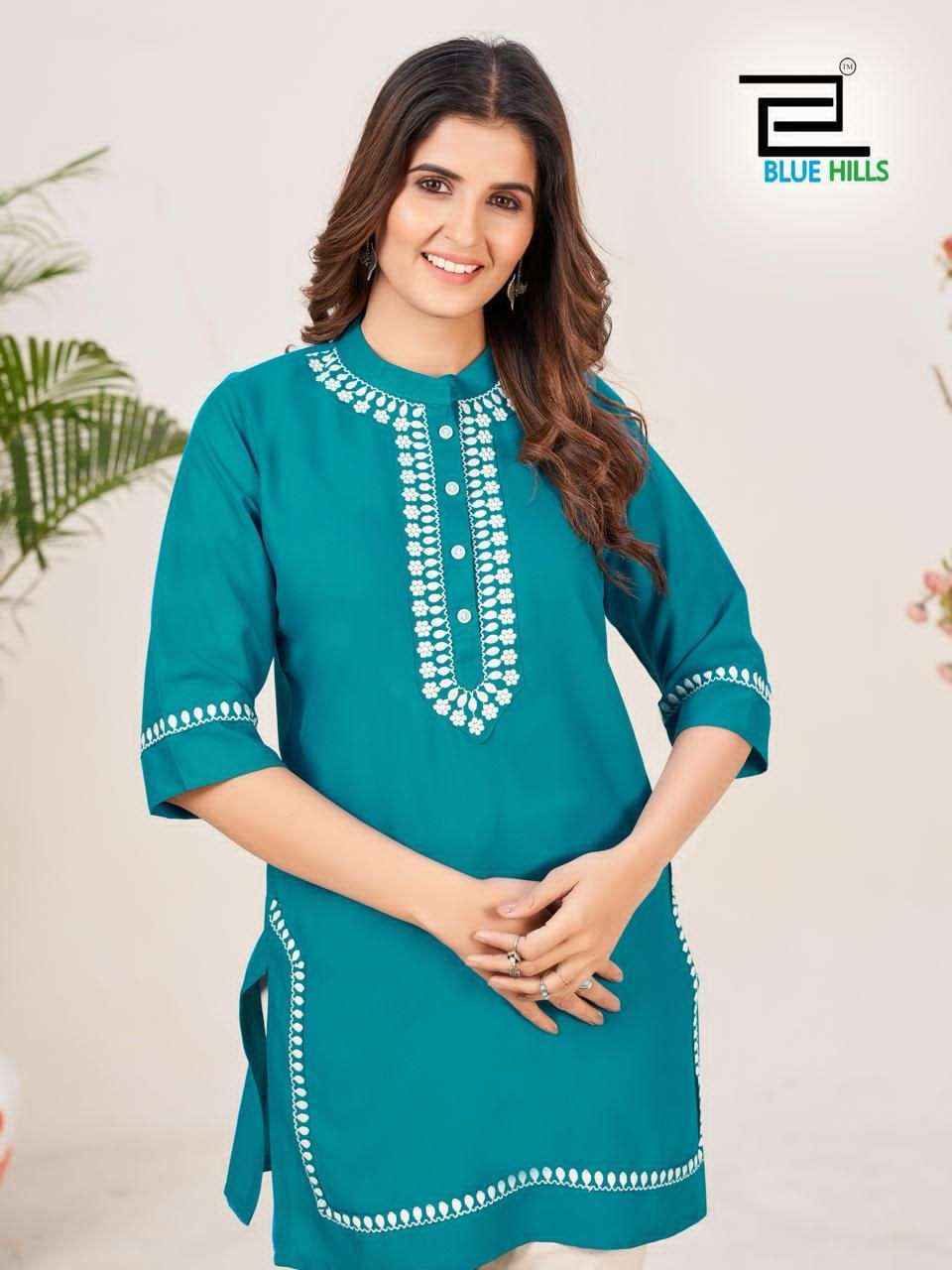 Blue Hills Swiss Rayon Kurti 6 pcs Catalogue