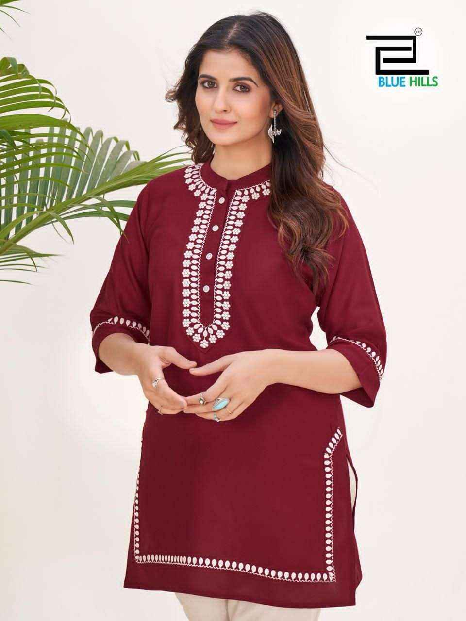 Blue Hills Swiss Rayon Kurti 6 pcs Catalogue