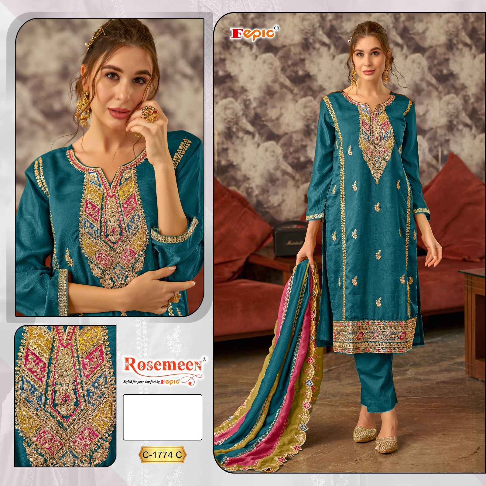 Fepic Rosemeen C-1774 Premium Silk Dress Material 3 Pc Catalogue