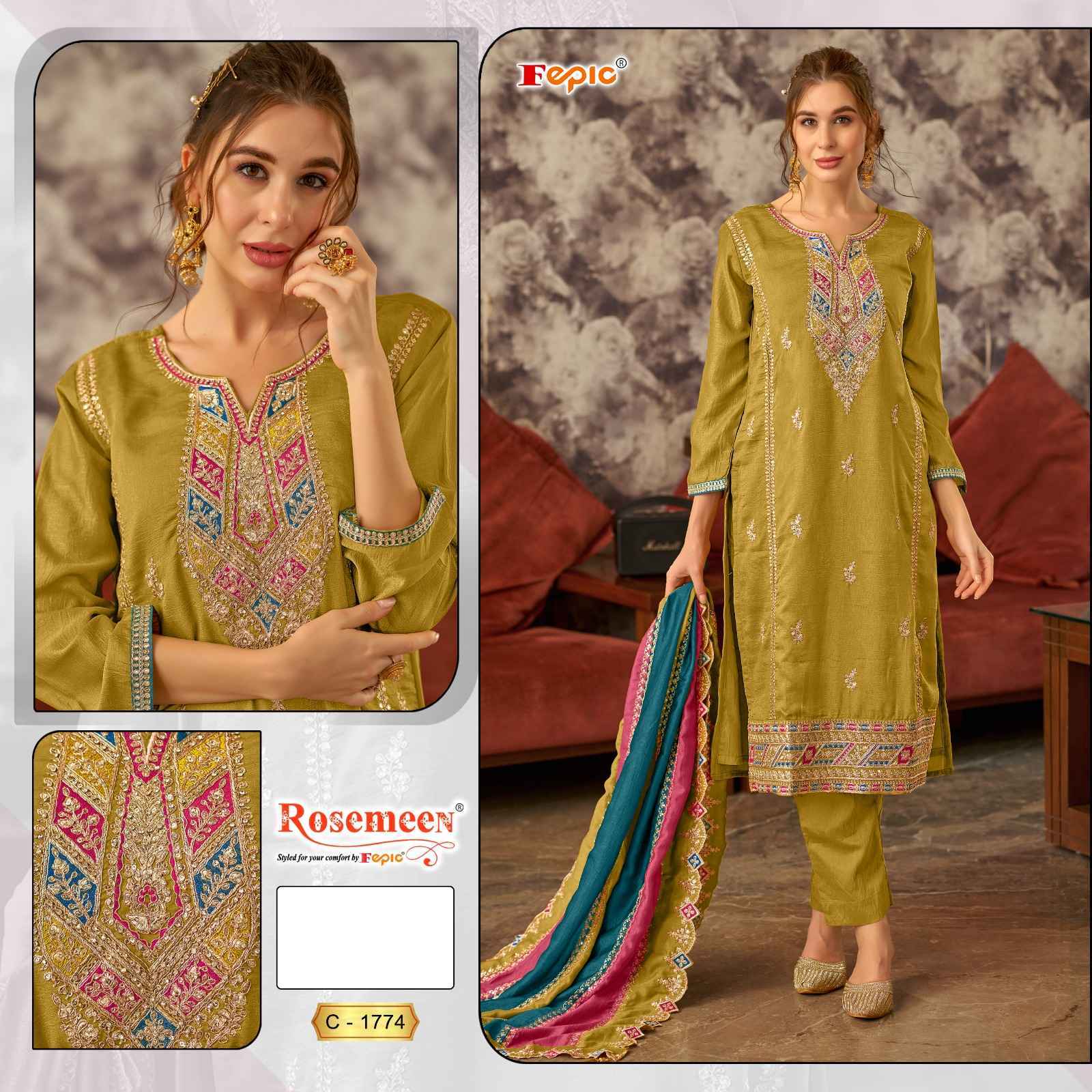Fepic Rosemeen C-1774 Premium Silk Dress Material 3 Pc Catalogue