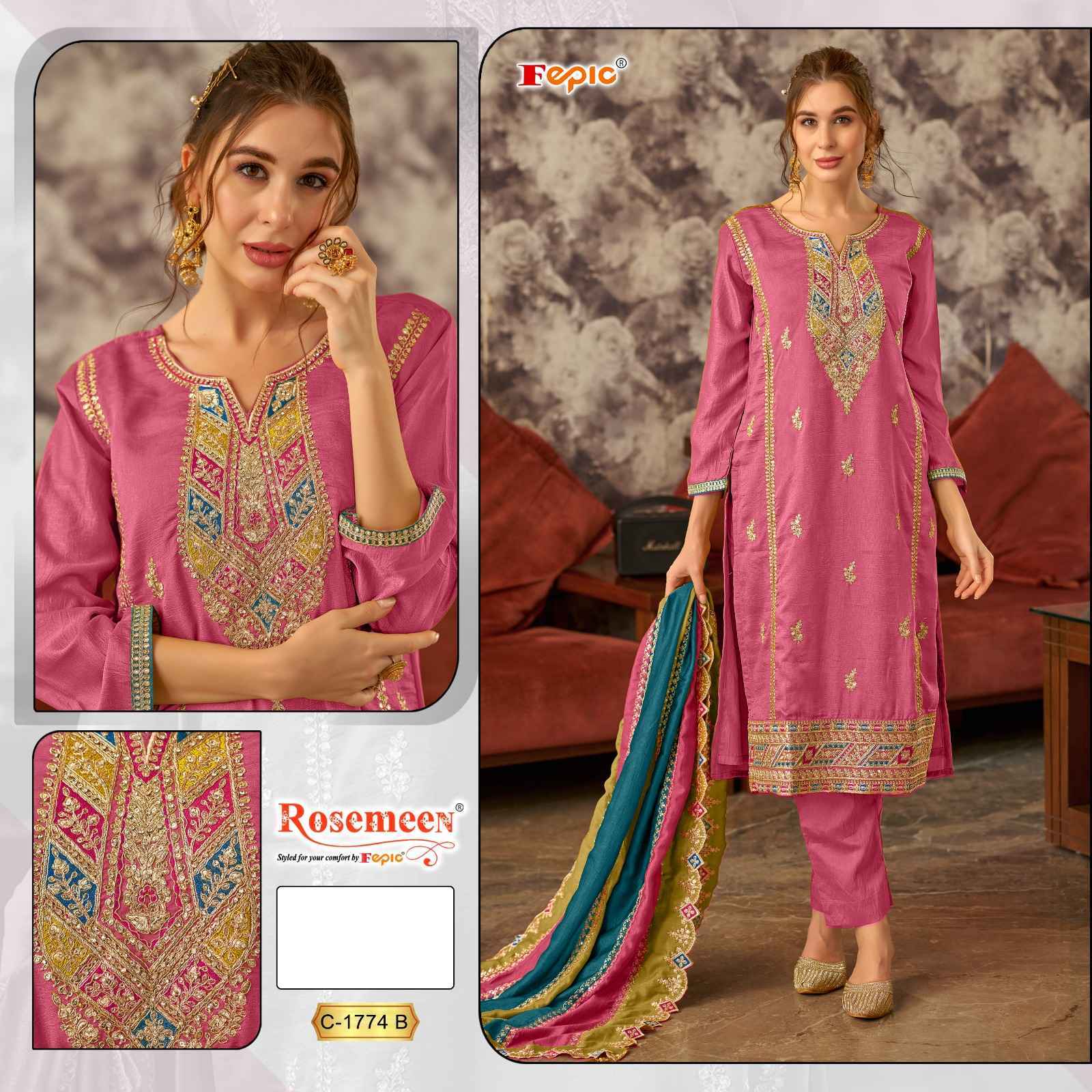 Fepic Rosemeen C-1774 Premium Silk Dress Material 3 Pc Catalogue