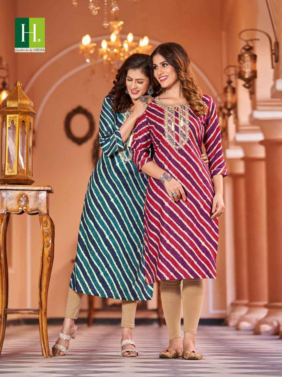 Hirwa Leheriya Heavy Rayon Foil Print Kurti 8 Pc Catalog