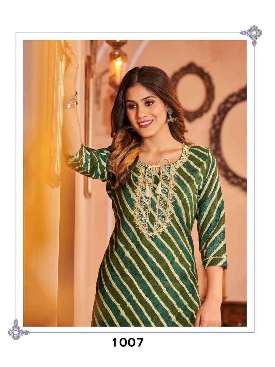 Hirwa Leheriya Heavy Rayon Foil Print Kurti 8 Pc Catalog