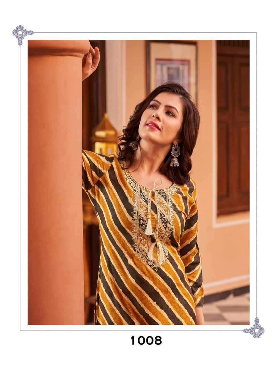 Hirwa Leheriya Heavy Rayon Foil Print Kurti 8 Pc Catalog