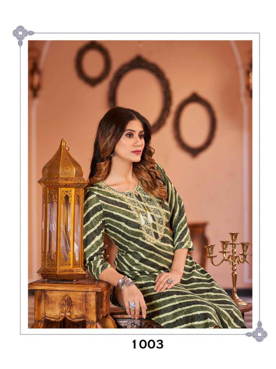 Hirwa Leheriya Heavy Rayon Foil Print Kurti 8 Pc Catalog