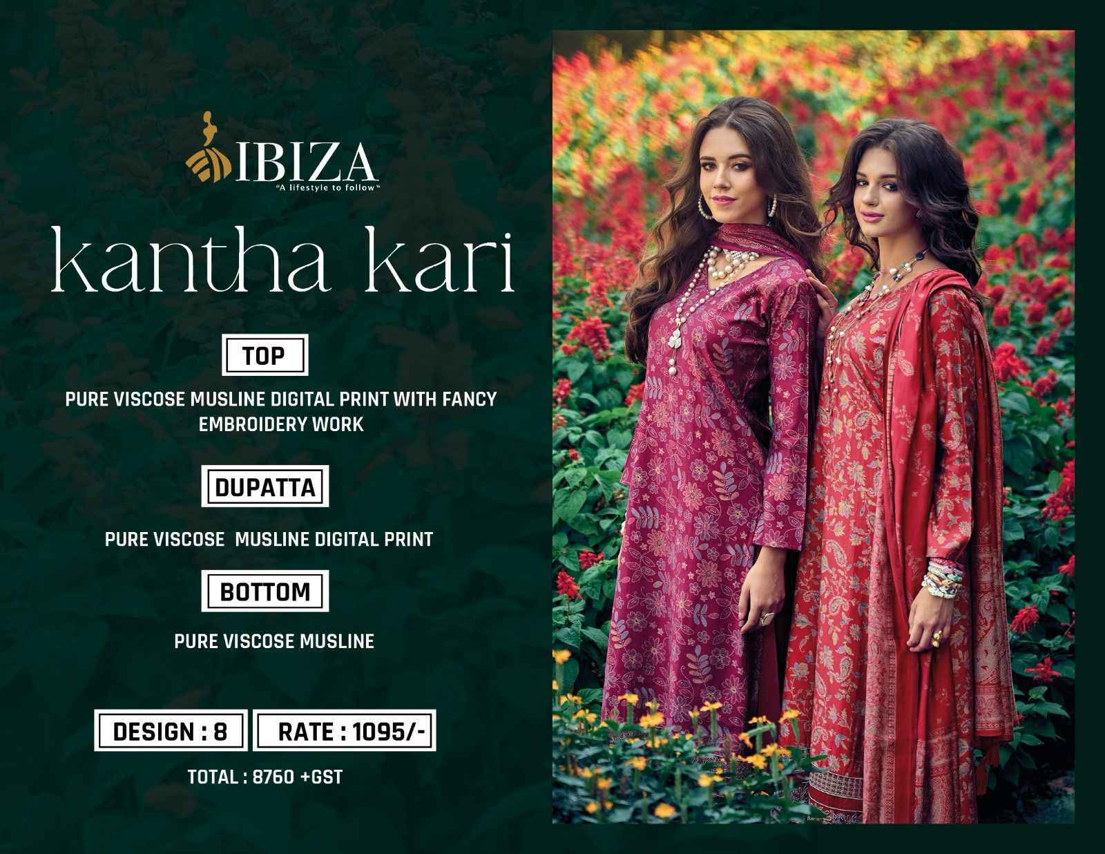 Ibiza Kantha Kari Pure Viscose Dress Material 8 Pc Catalog