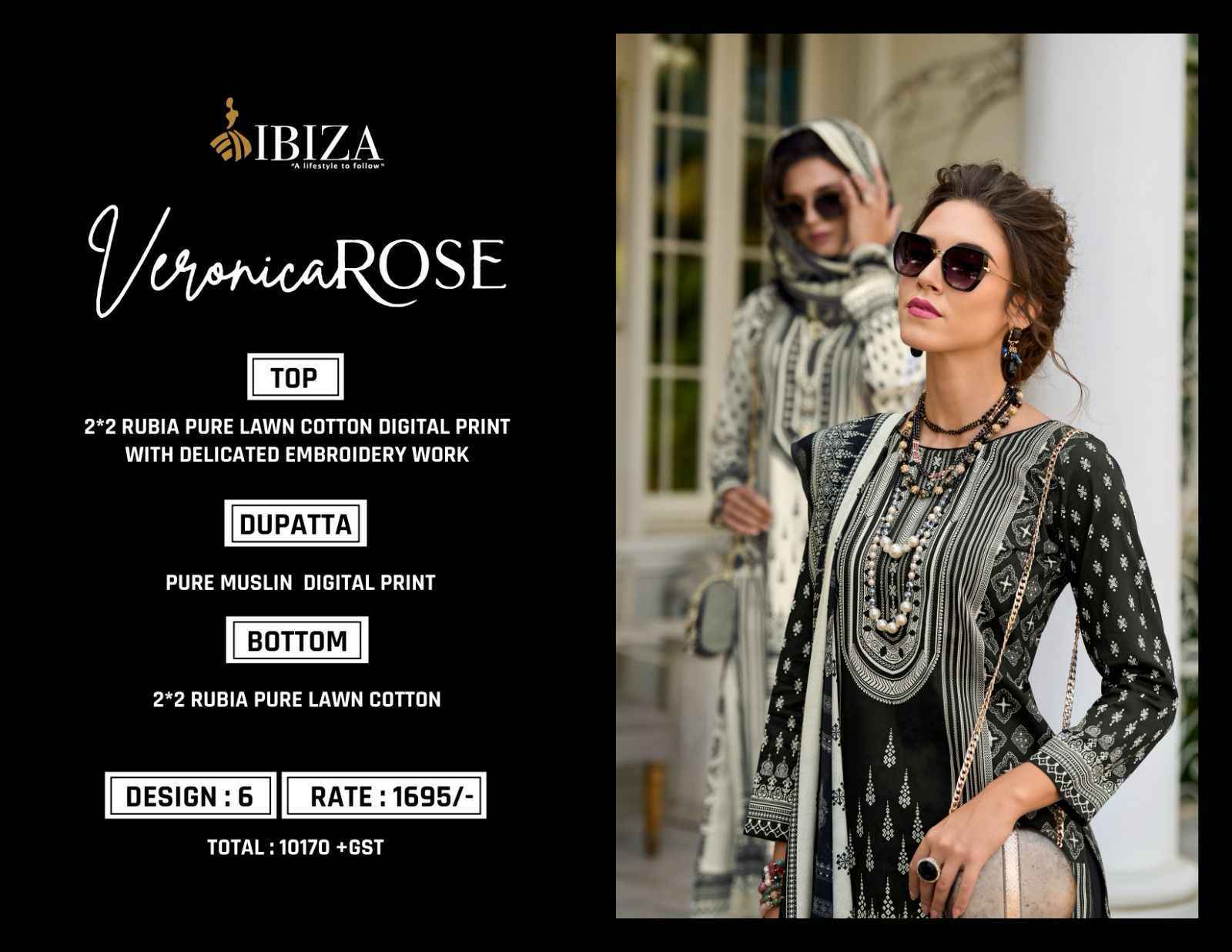 Ibiza Veronica Rose Pure Lawn Cotton Dress Material 6 Pc Catalog