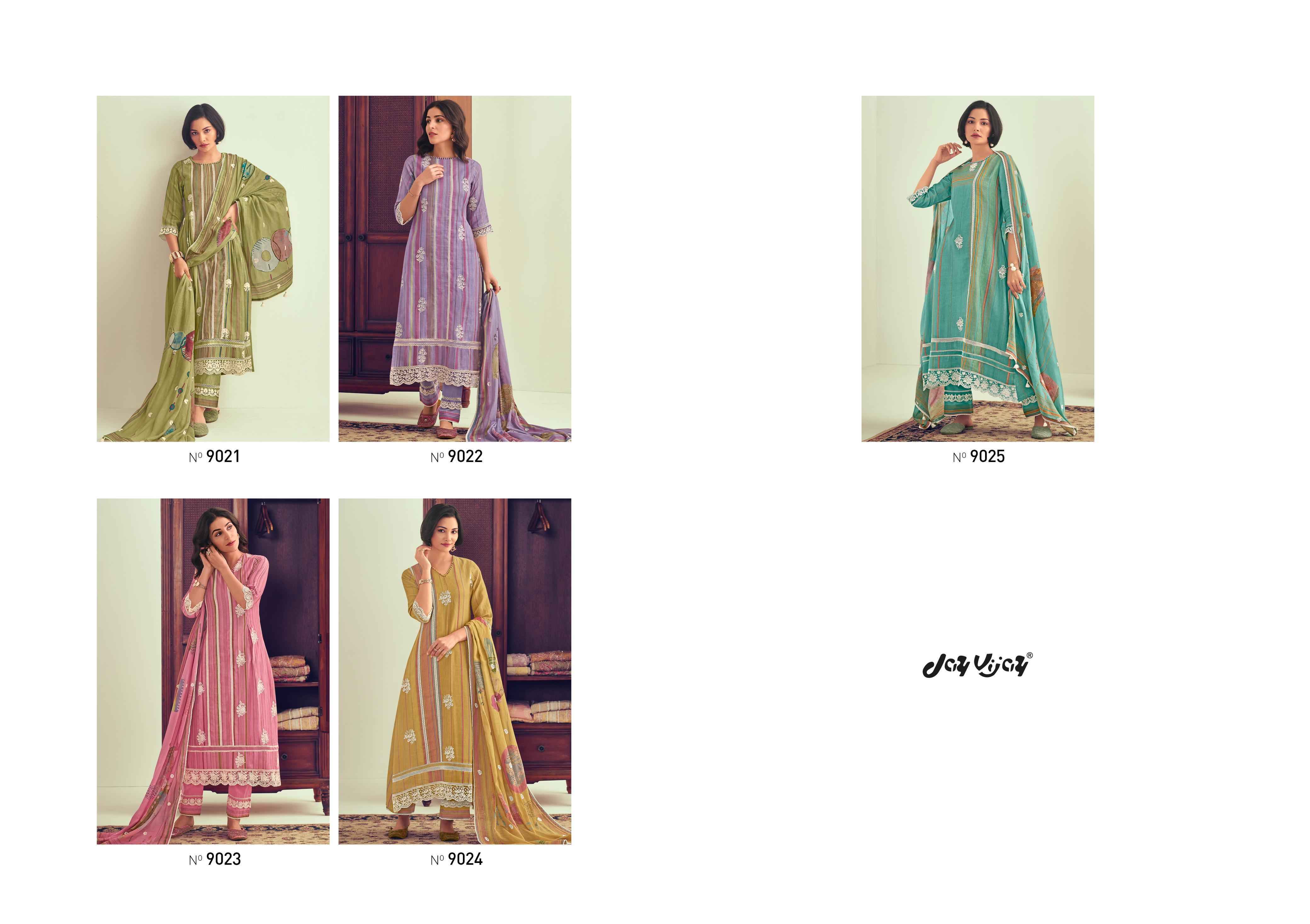 Jay Vijay Ladli Pure Linen Digital Print Dress Material 5 Pc Catalouge