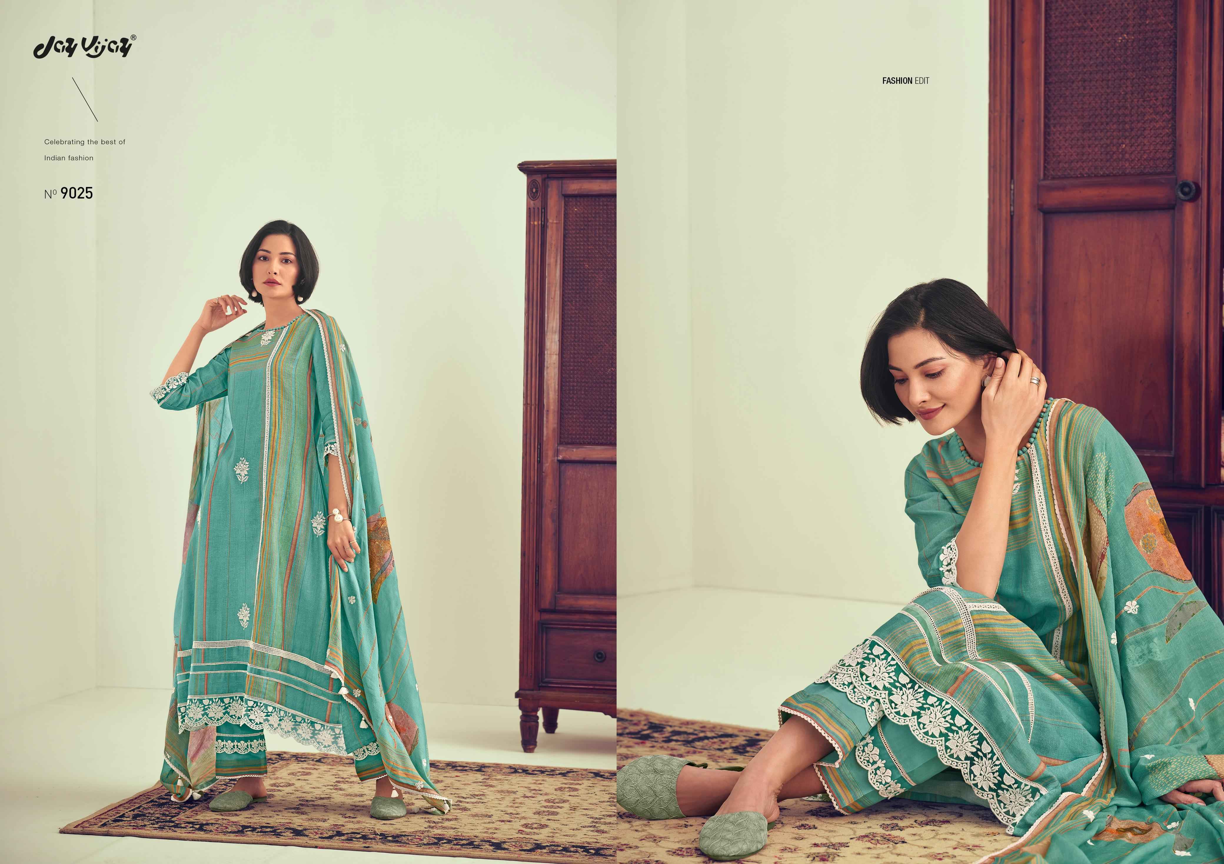 Jay Vijay Ladli Pure Linen Digital Print Dress Material 5 Pc Catalouge