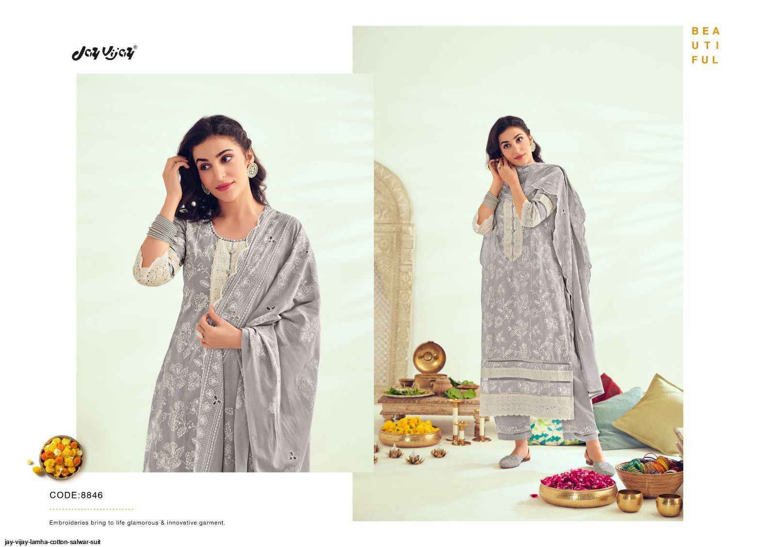 Jay Vijay Lamha Cotton Dress Material 6 pcs Catalogue
