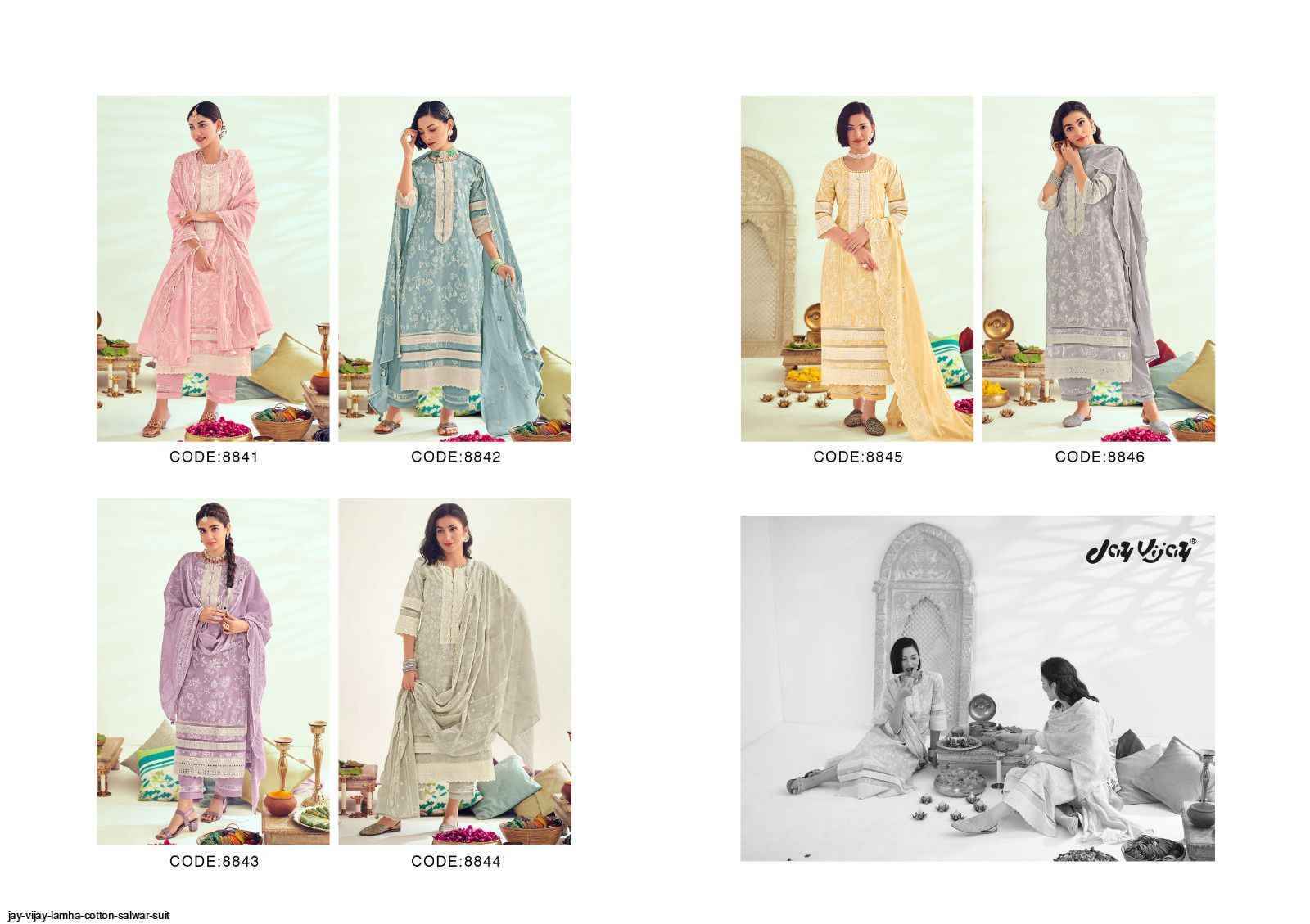 Jay Vijay Lamha Cotton Dress Material 6 pcs Catalogue