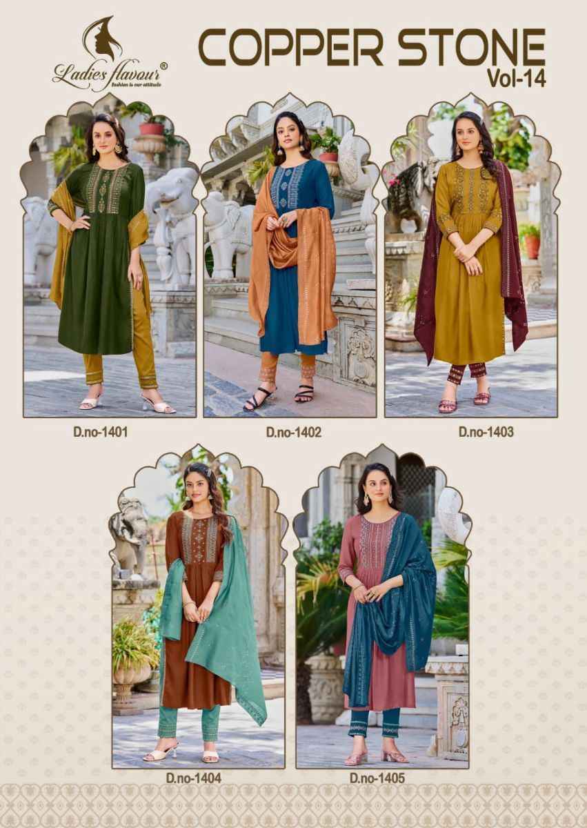 Ladies Flavour Copper Stone Vol 14 Viscose Kurti Combo 5 pcs Catalogue