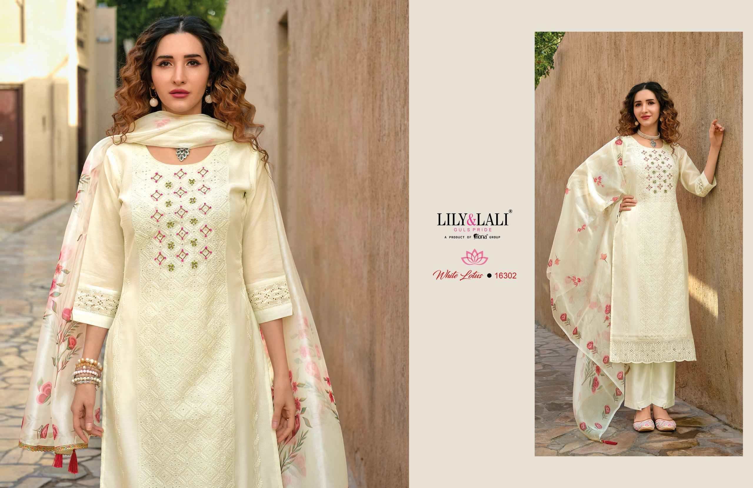 Lily & Lali White Lotus Chanderi Silk Readymade Suit 6 pcs Cataloge