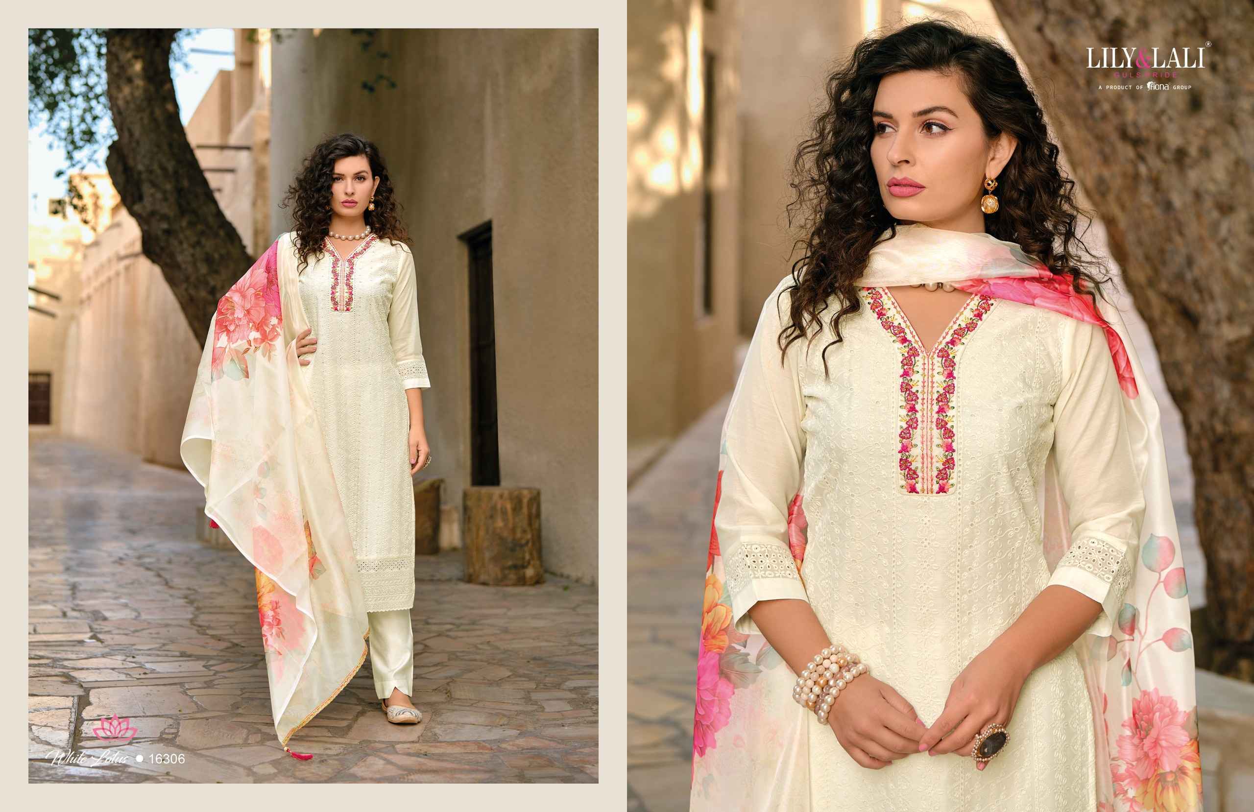 Lily & Lali White Lotus Chanderi Silk Readymade Suit 6 pcs Cataloge