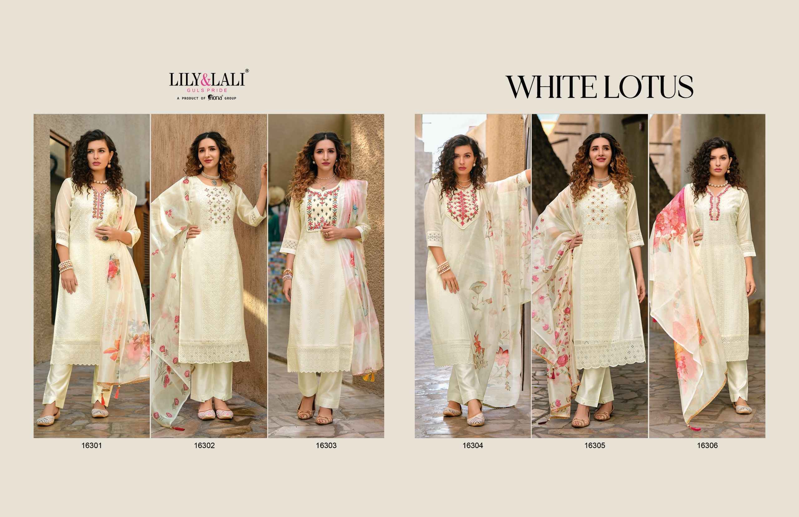 Lily & Lali White Lotus Chanderi Silk Readymade Suit 6 pcs Cataloge