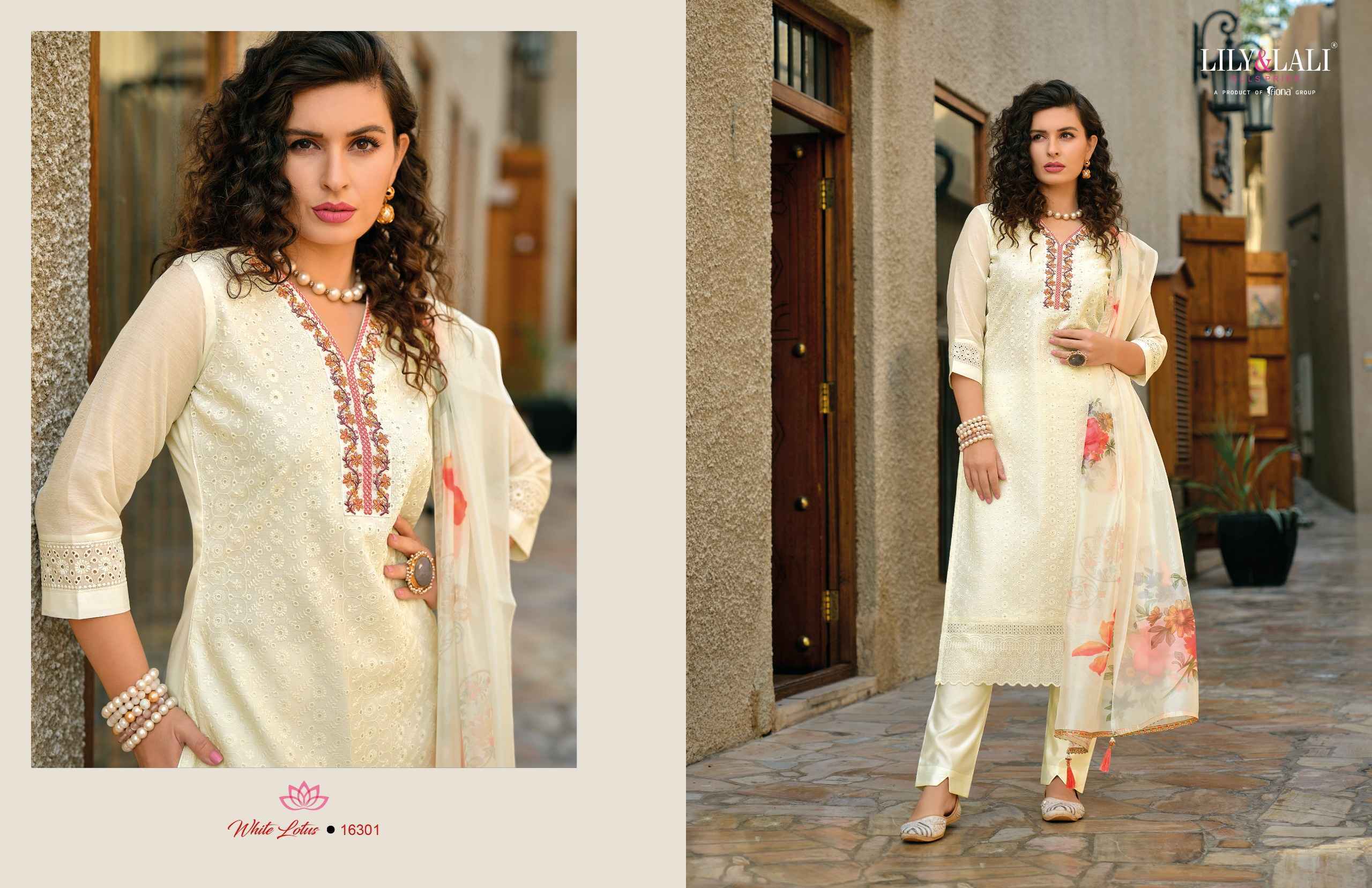 Lily & Lali White Lotus Chanderi Silk Readymade Suit 6 pcs Cataloge