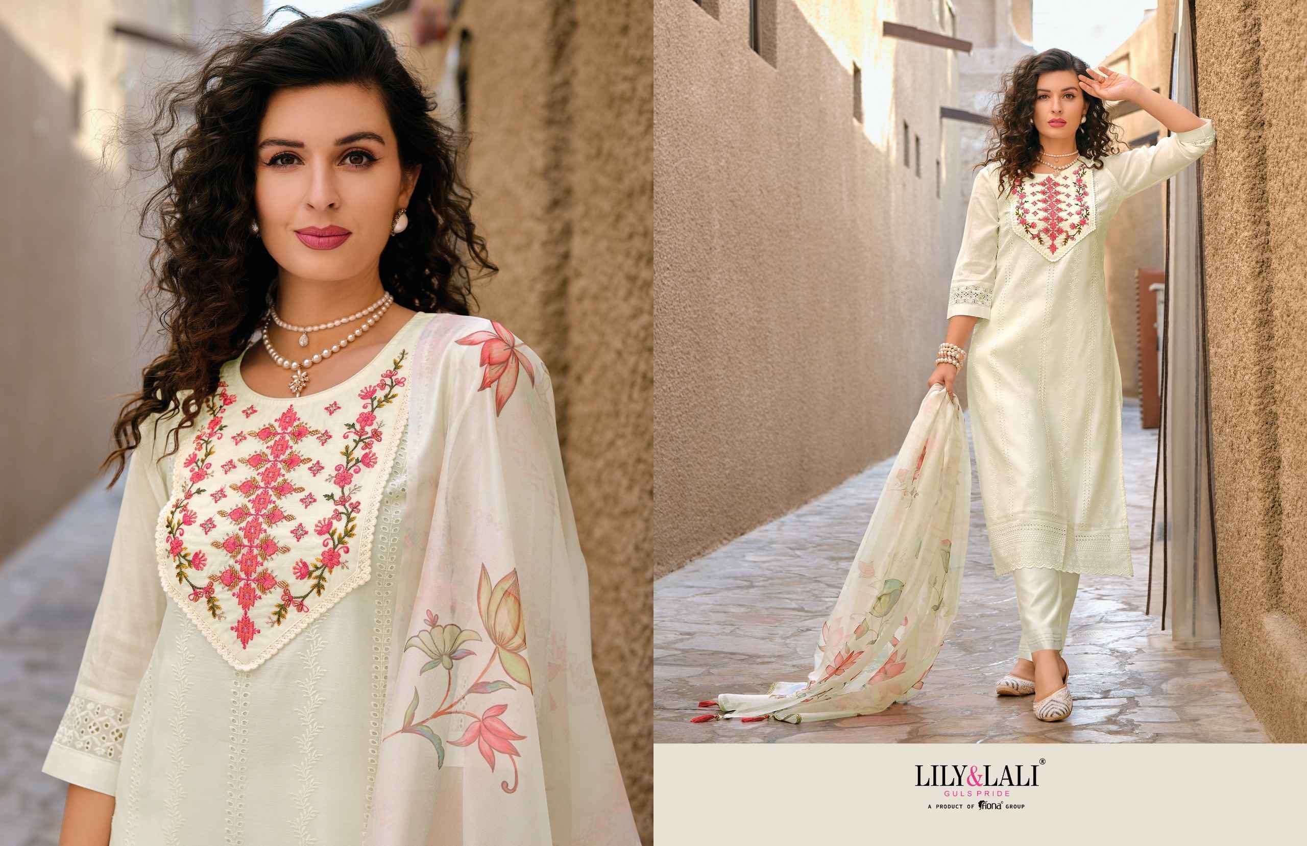 Lily & Lali White Lotus Chanderi Silk Readymade Suit 6 pcs Cataloge