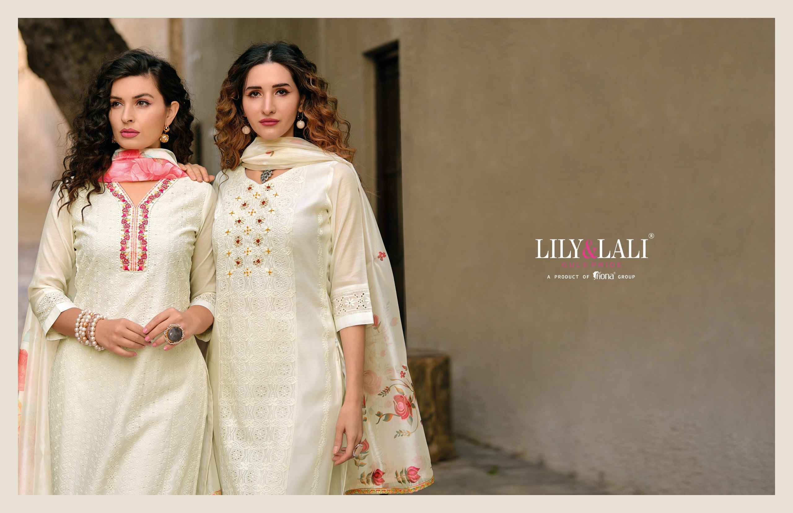 Lily & Lali White Lotus Chanderi Silk Readymade Suit 6 pcs Cataloge