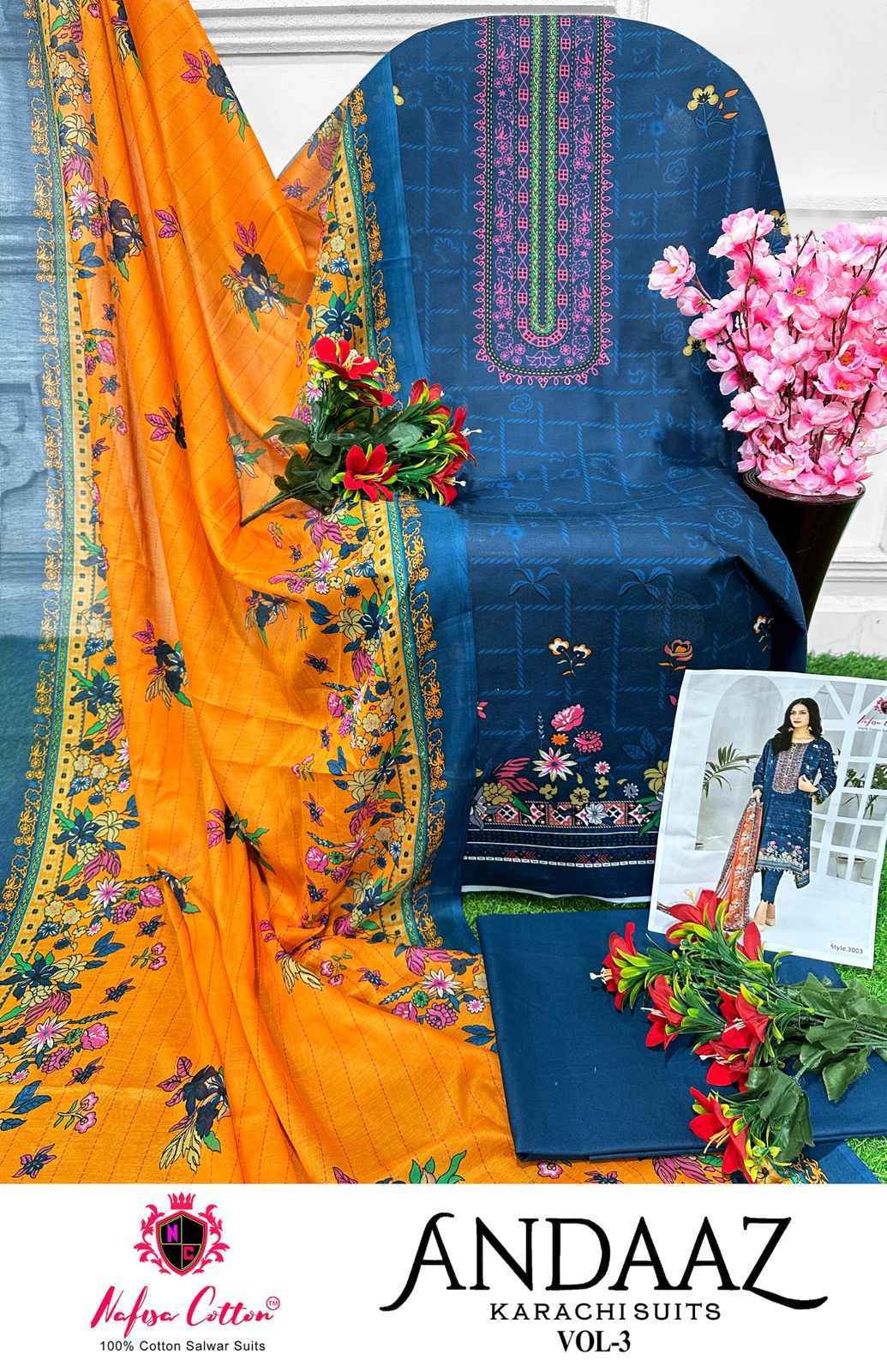 Nafisa Cotton Andaaz Karachi Vol 3 Cotton Dress Material 6 Pc Catalog