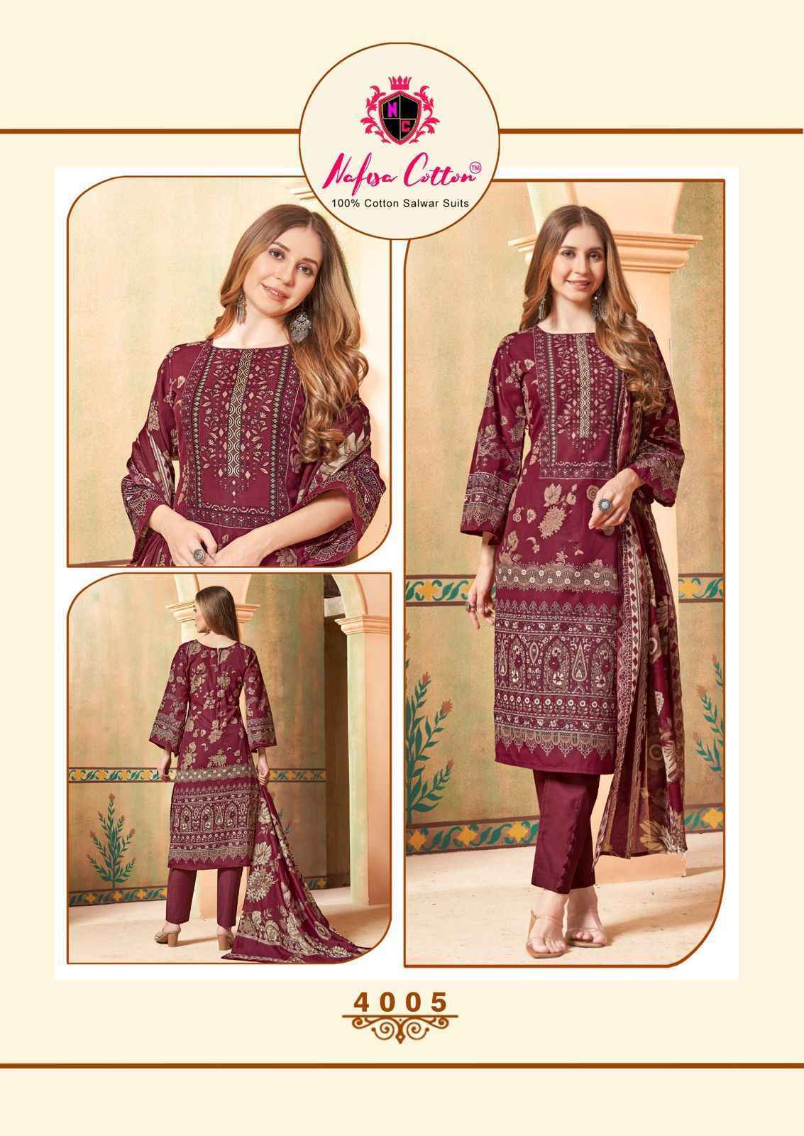 Nafisa Cotton Esra Karachi Vol-4 Cotton Dress Material 6 Pc Catalog