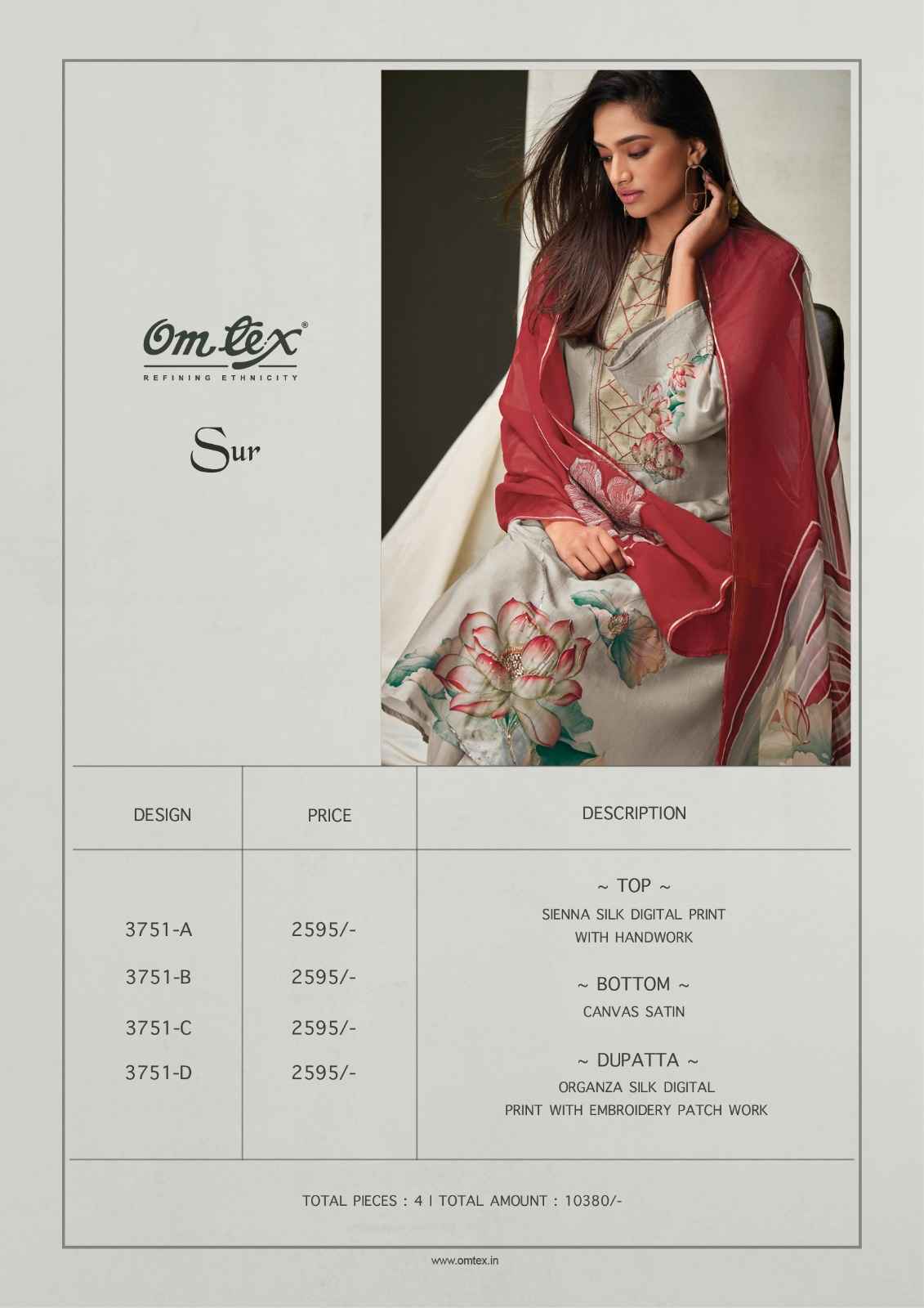 Omtex Sur Sienna Silk Dress Material 4 Pc Catalog