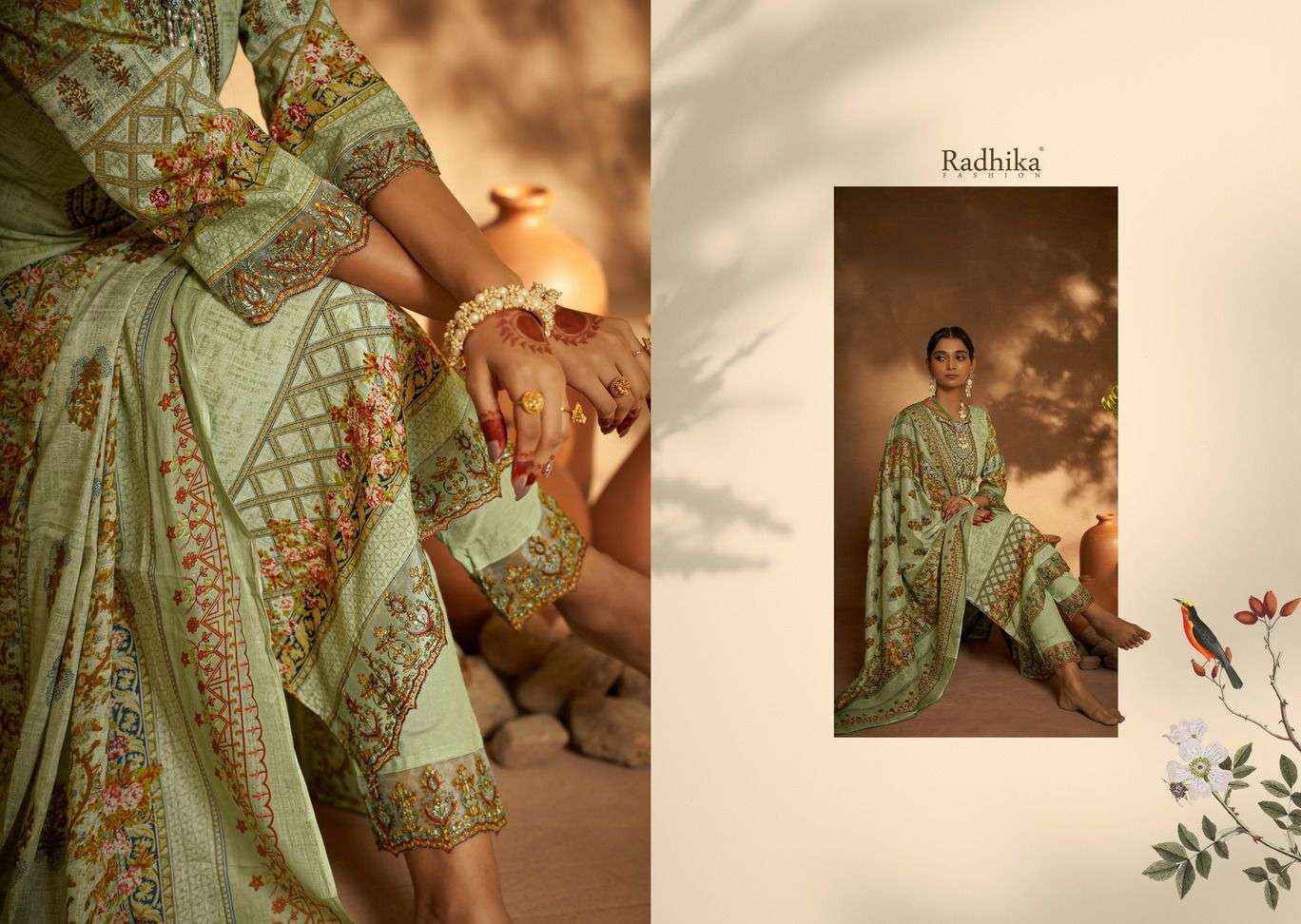 Radhika Azara Mehndi Cambric Cotton Dress Material 8 Pc Catalog