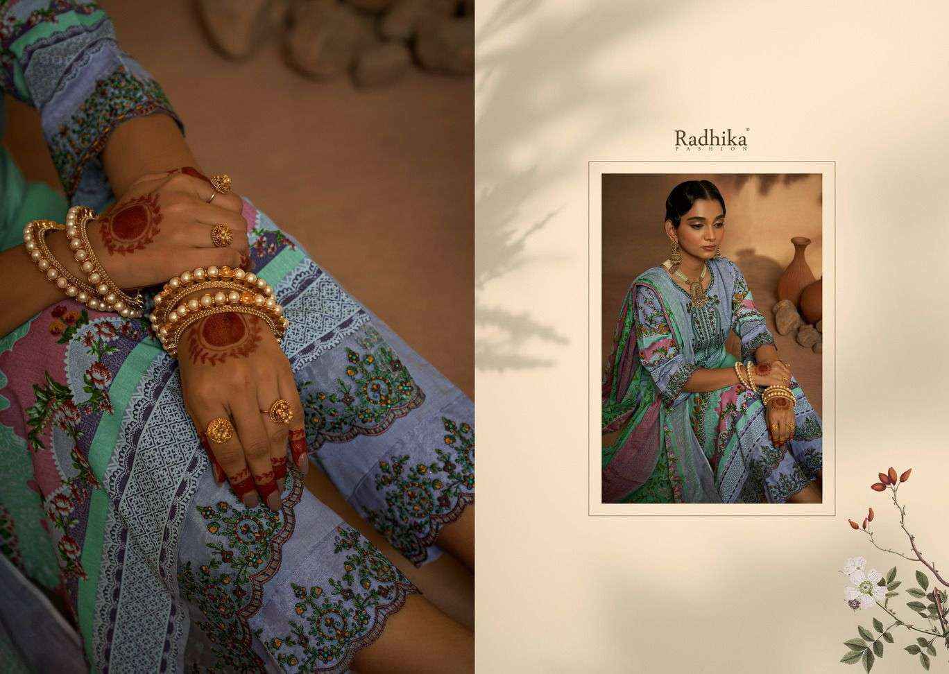 Radhika Azara Mehndi Cambric Cotton Dress Material 8 Pc Catalog