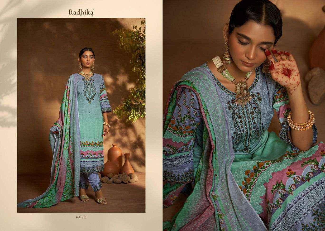 Radhika Azara Mehndi Cambric Cotton Dress Material 8 Pc Catalog