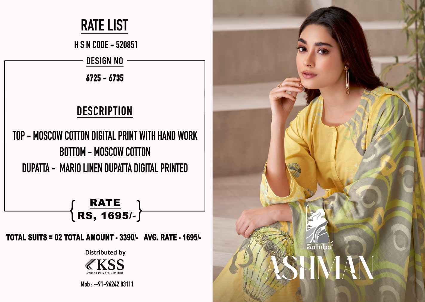 Sahiba Ashman Moscos Cotton Dress Material 2 Pc Catalog