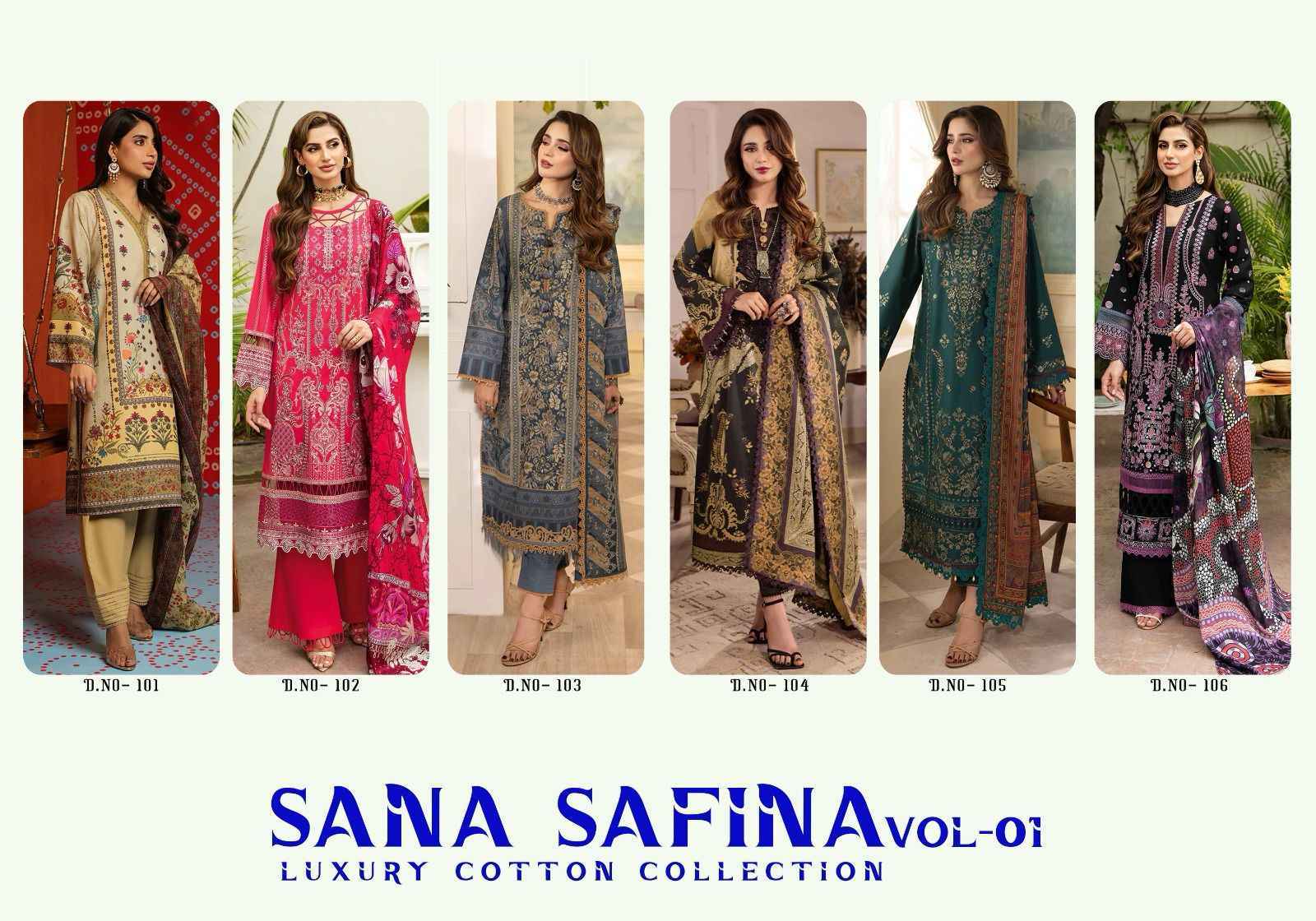 Sana Safina Vol-1 Luxury Cotton Collection Dress Material 6 pc Cataloge