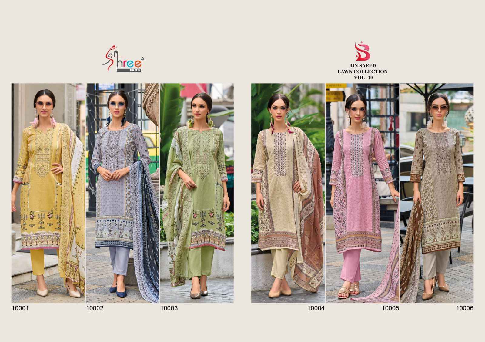 Shraddha Designer Bin Saeed Lawn Collection Vol-10 Cotton Dress Material 6 pc Cataloge