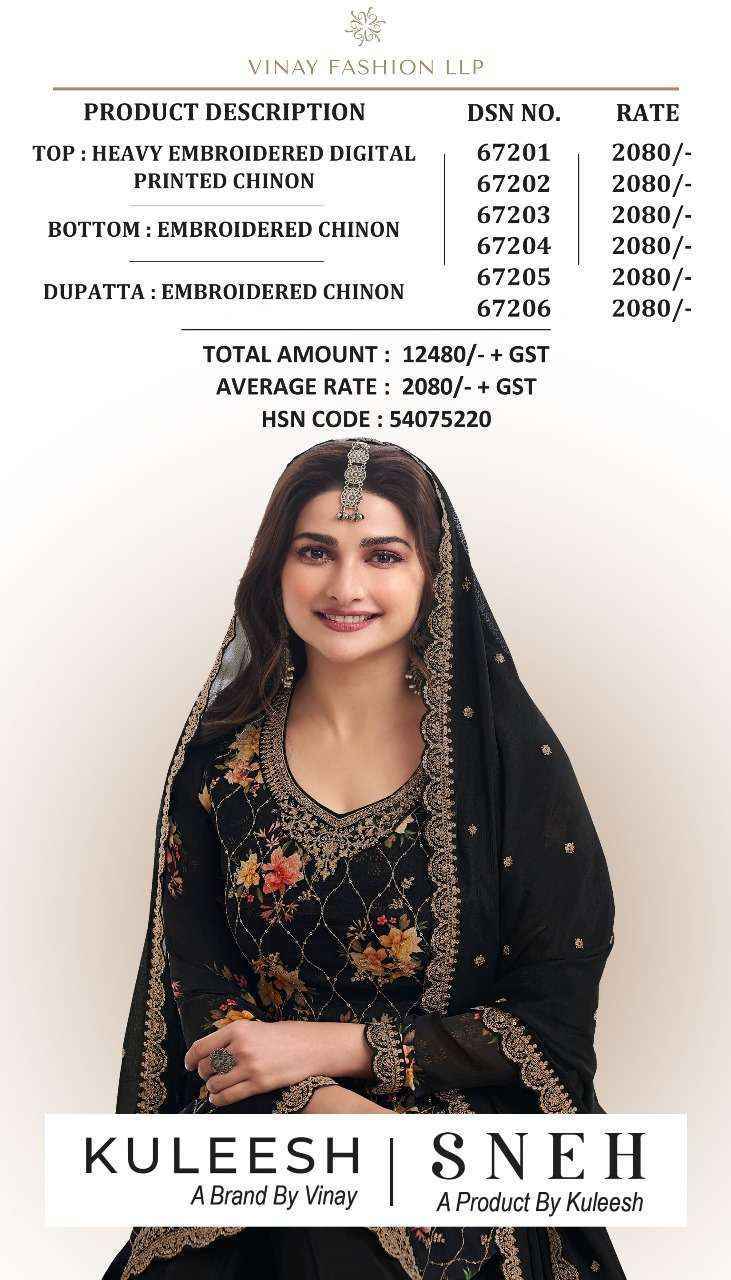 Vinay Kuleesh Sneh Heavy Embroidered Dress Material 6 Pc Catalog