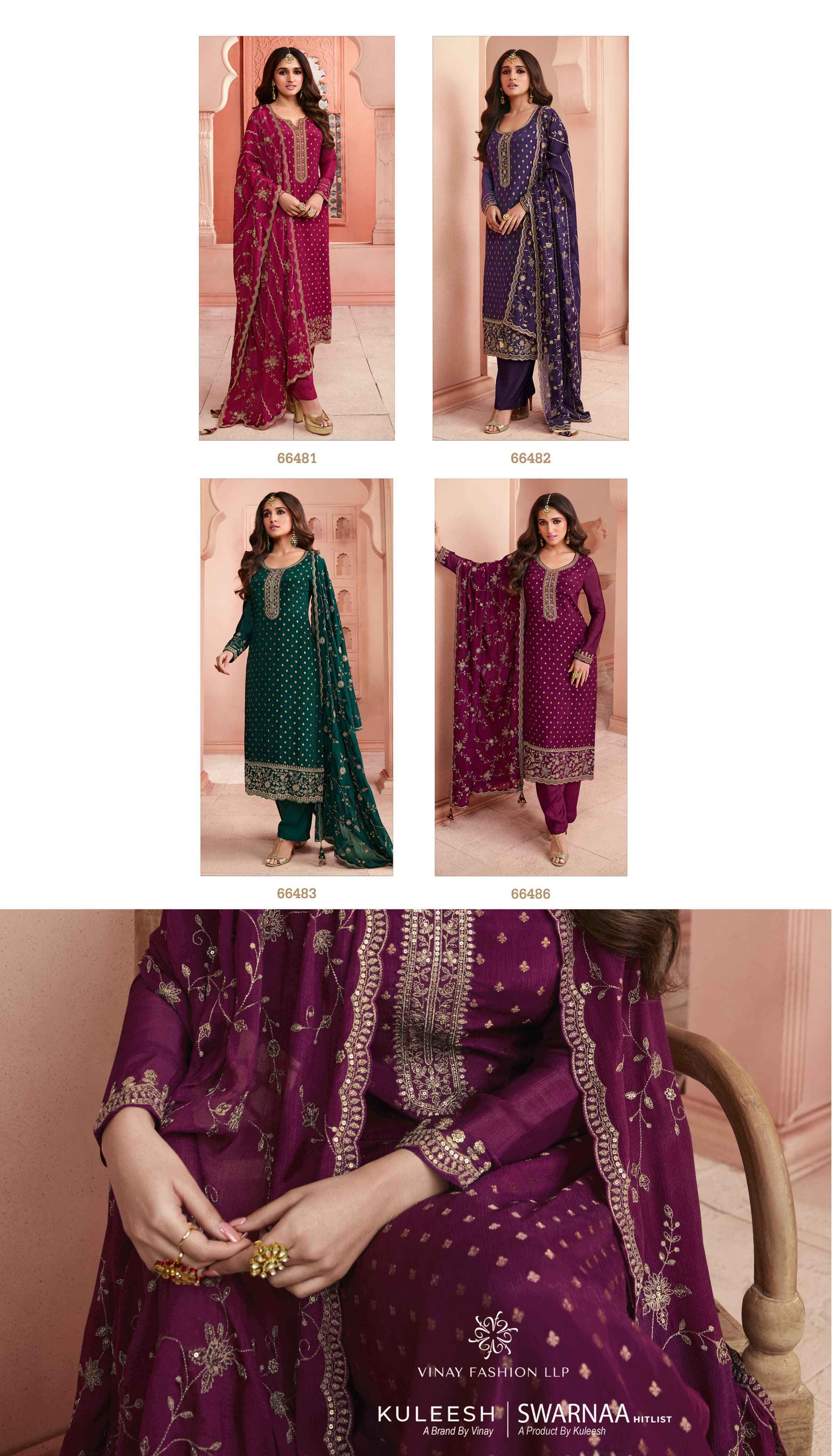 Vinay Kuleesh Swarnaa Hitlist Jacquard Embroidery Dress Material 4 Pc Catalog