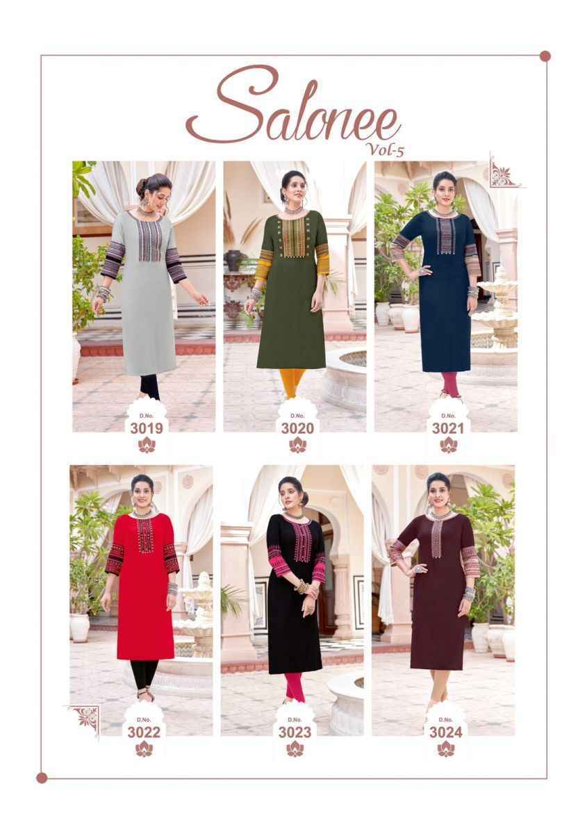 Wooglee Salonee Vol 5 Rayon Kurti 6 pcs Catalogue