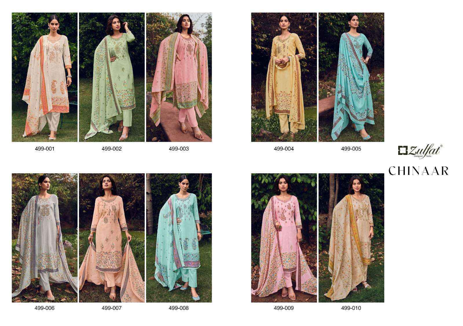 Zulfat Designer Chinaar Cotton Dress Material 10 pcs Catalogue