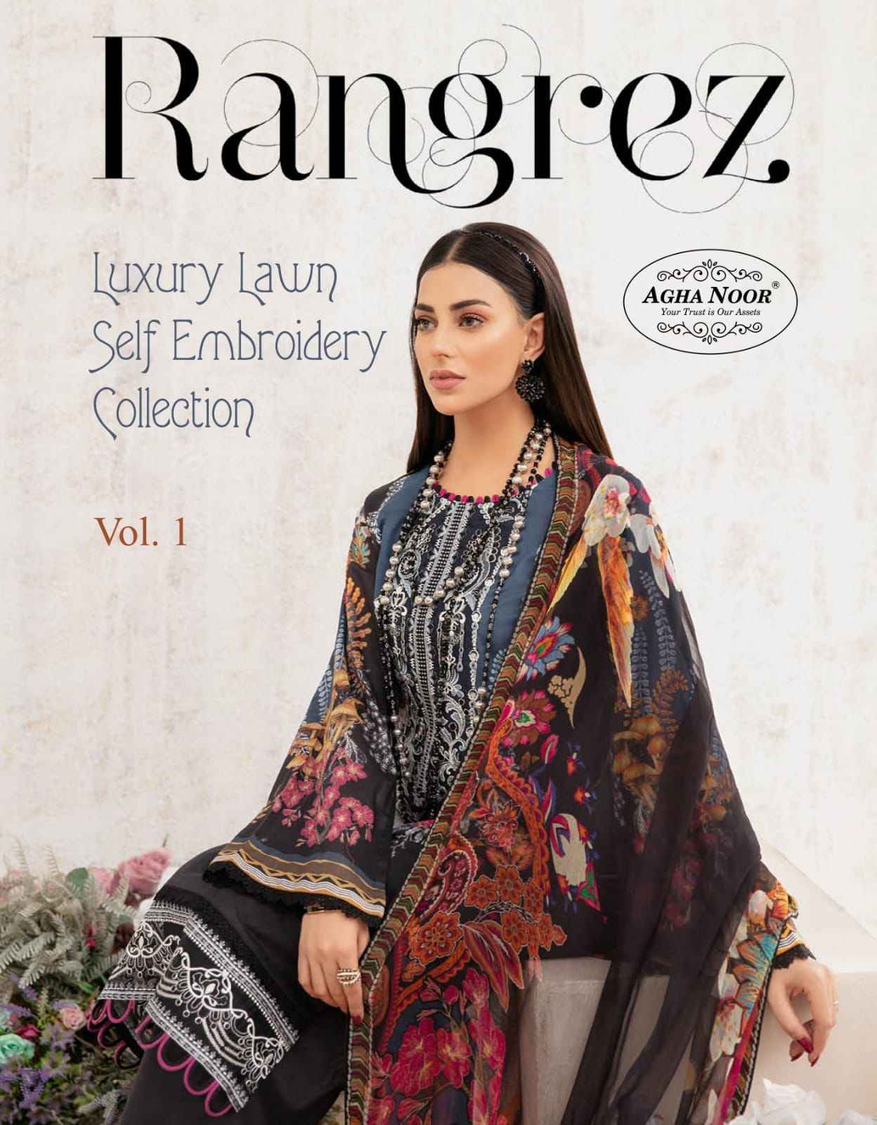 Agha Noor Rangrez Vol-1 Lawn Cotton Dress Material 4 pcs Cataloge