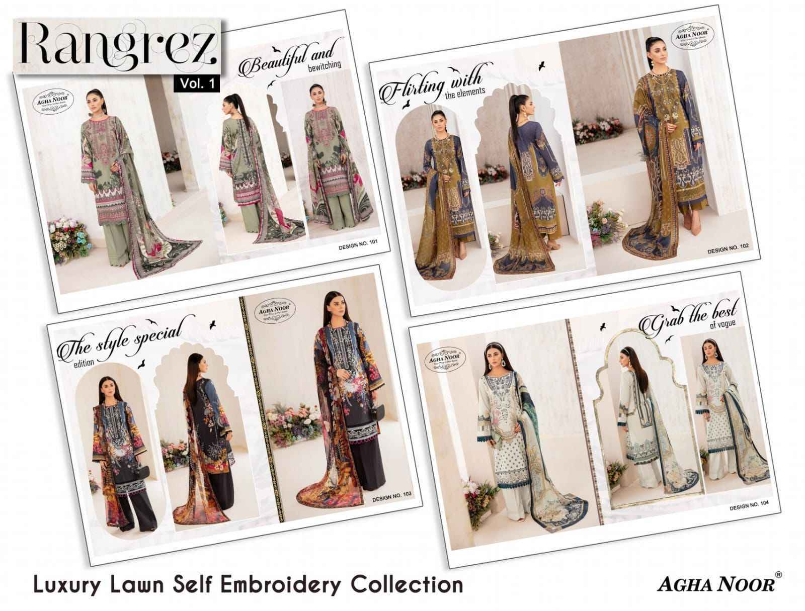 Agha Noor Rangrez Vol-1 Lawn Cotton Dress Material 4 pcs Cataloge