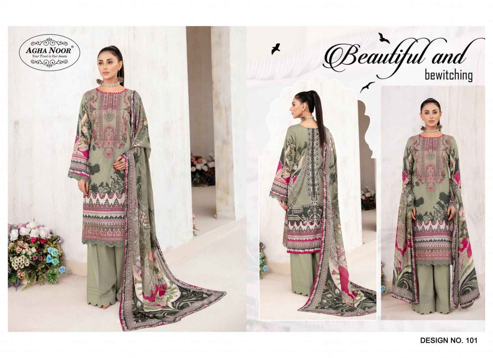 Agha Noor Rangrez Vol-1 Lawn Cotton Dress Material Wholesale Cotton Suits