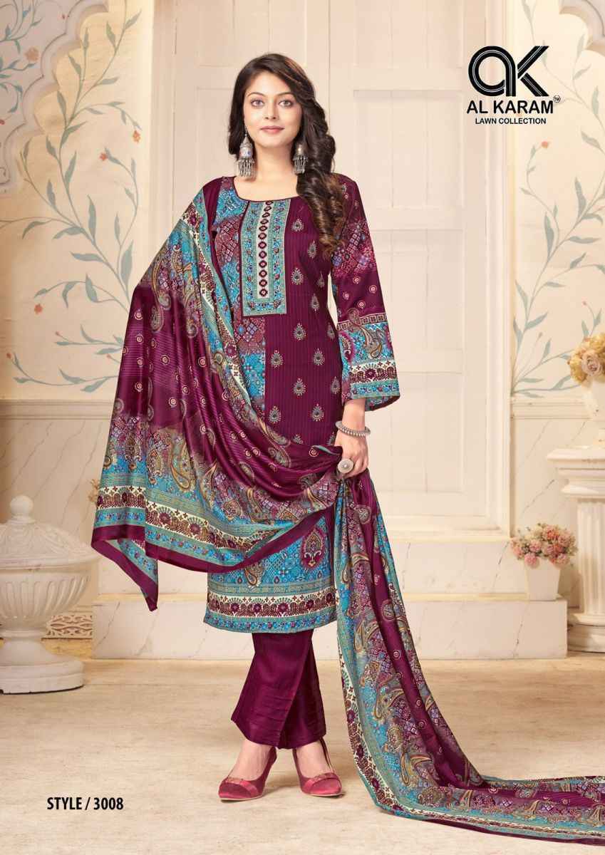 Al Karam Mahjabeen Vol 3 Cotton Dress Material 8 pcs Catalogue