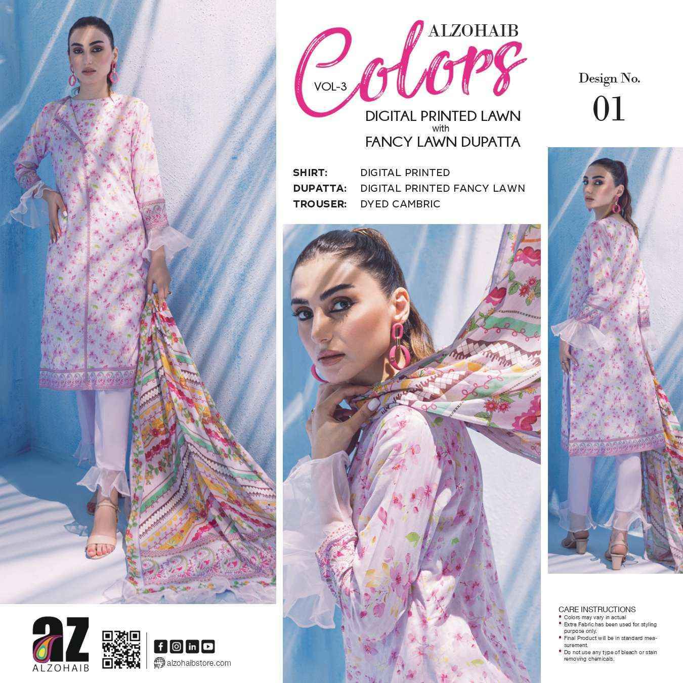 Al Zohaib Colors Vol 3 Lawn Cotton Dress Material 15 pcs Catalogue