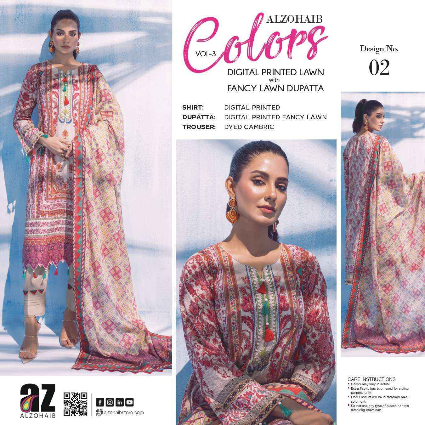 Al Zohaib Colors Vol 3 Lawn Cotton Dress Material 15 pcs Catalogue