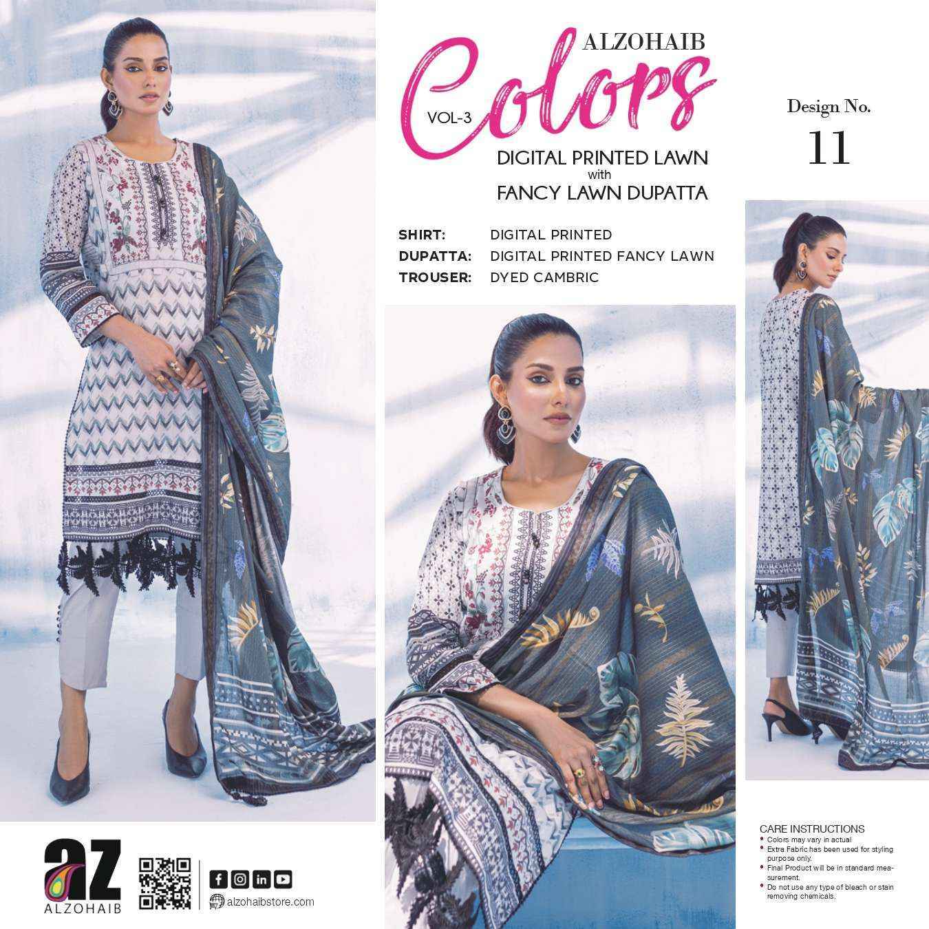 Al Zohaib Colors Vol 3 Lawn Cotton Dress Material 15 pcs Catalogue