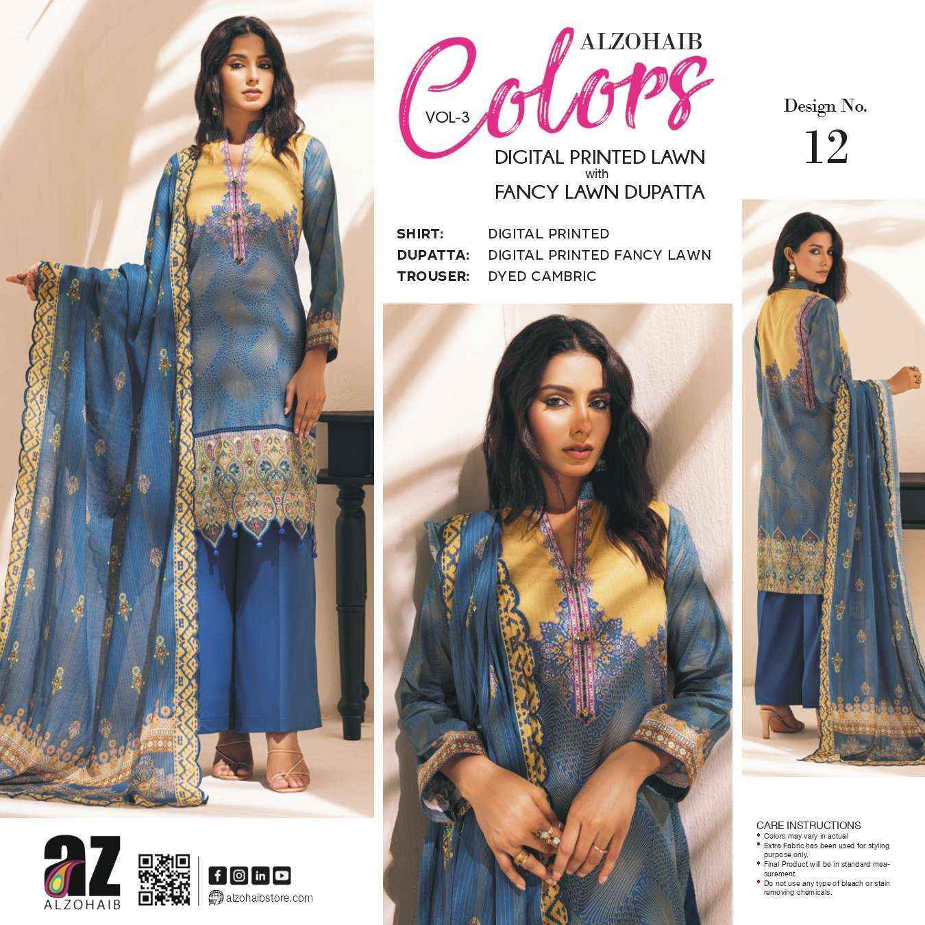 Al Zohaib Colors Vol 3 Lawn Cotton Dress Material 15 pcs Catalogue
