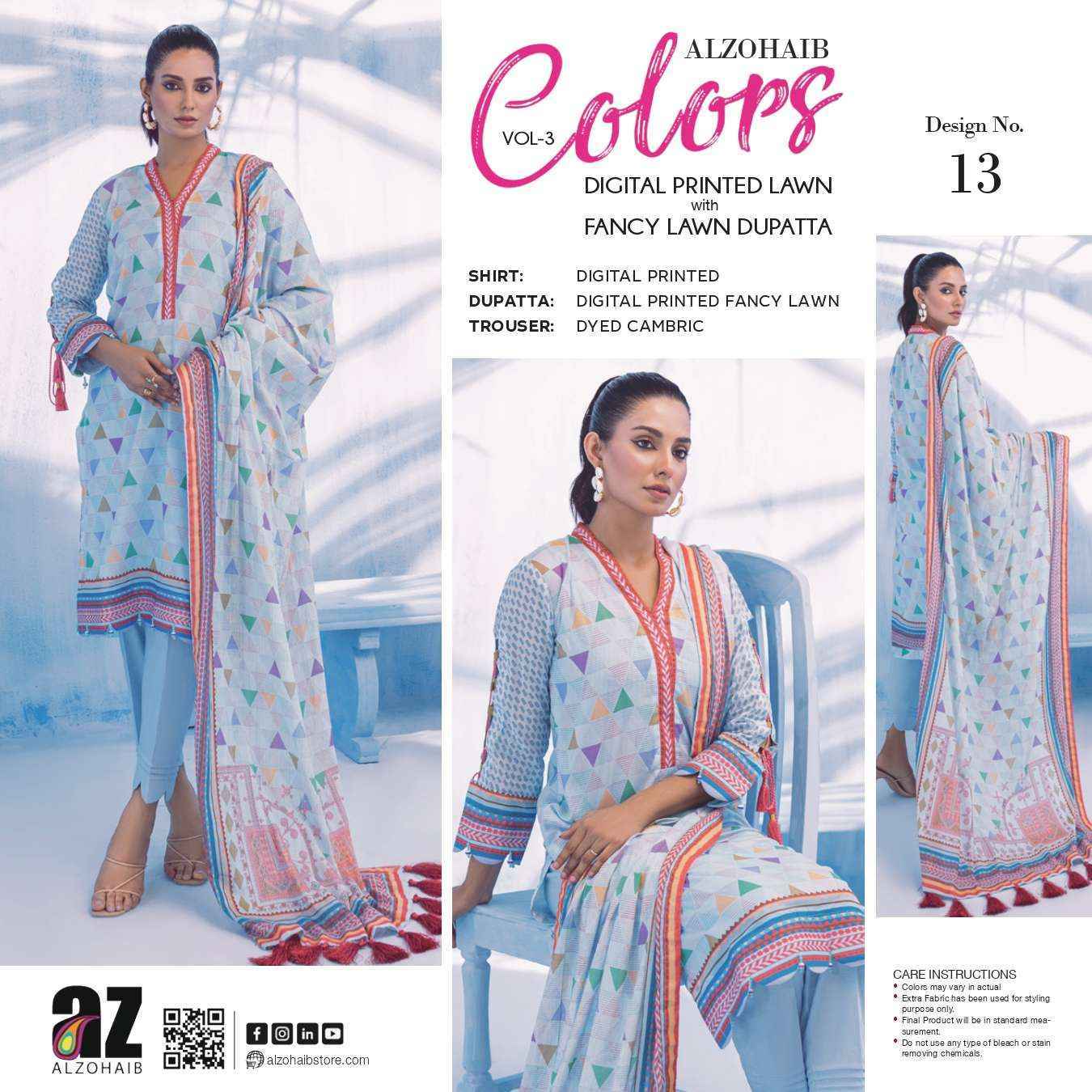 Al Zohaib Colors Vol 3 Lawn Cotton Dress Material 15 pcs Catalogue