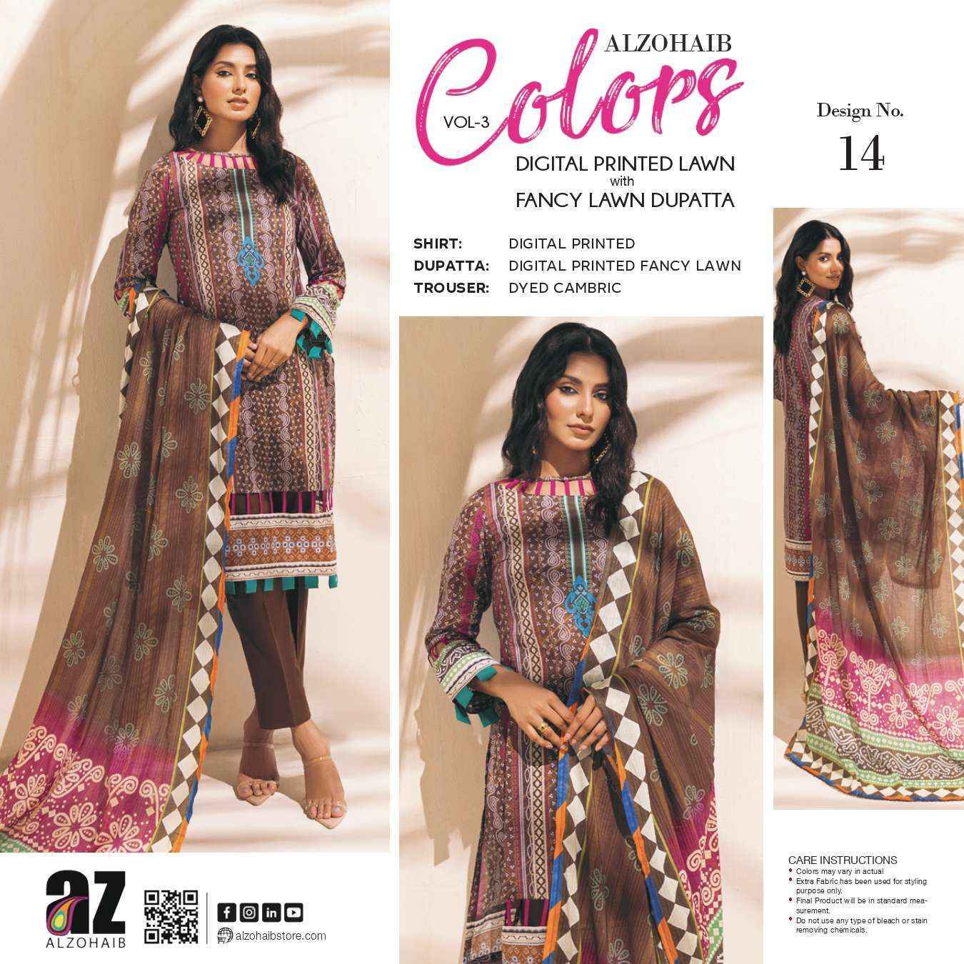 Al Zohaib Colors Vol 3 Lawn Cotton Dress Material 15 pcs Catalogue
