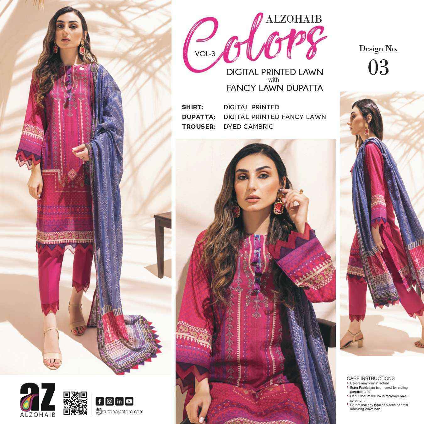 Al Zohaib Colors Vol 3 Lawn Cotton Dress Material 15 pcs Catalogue
