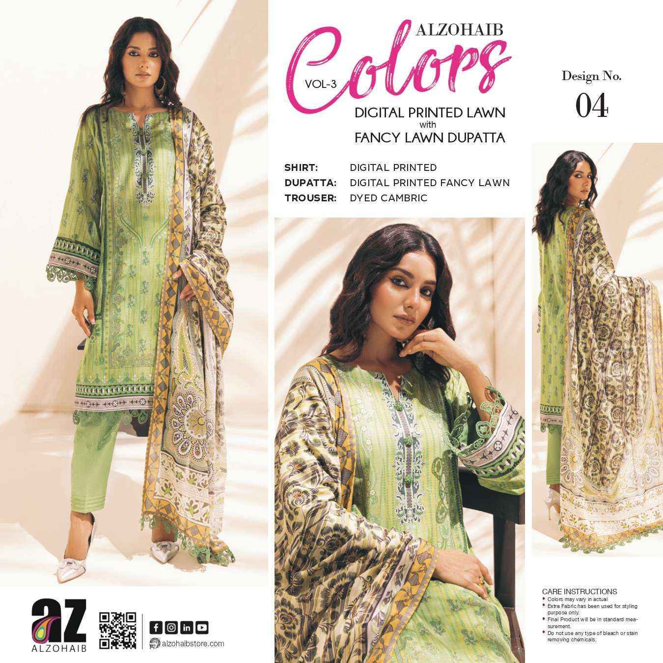 Al Zohaib Colors Vol 3 Lawn Cotton Dress Material 15 pcs Catalogue