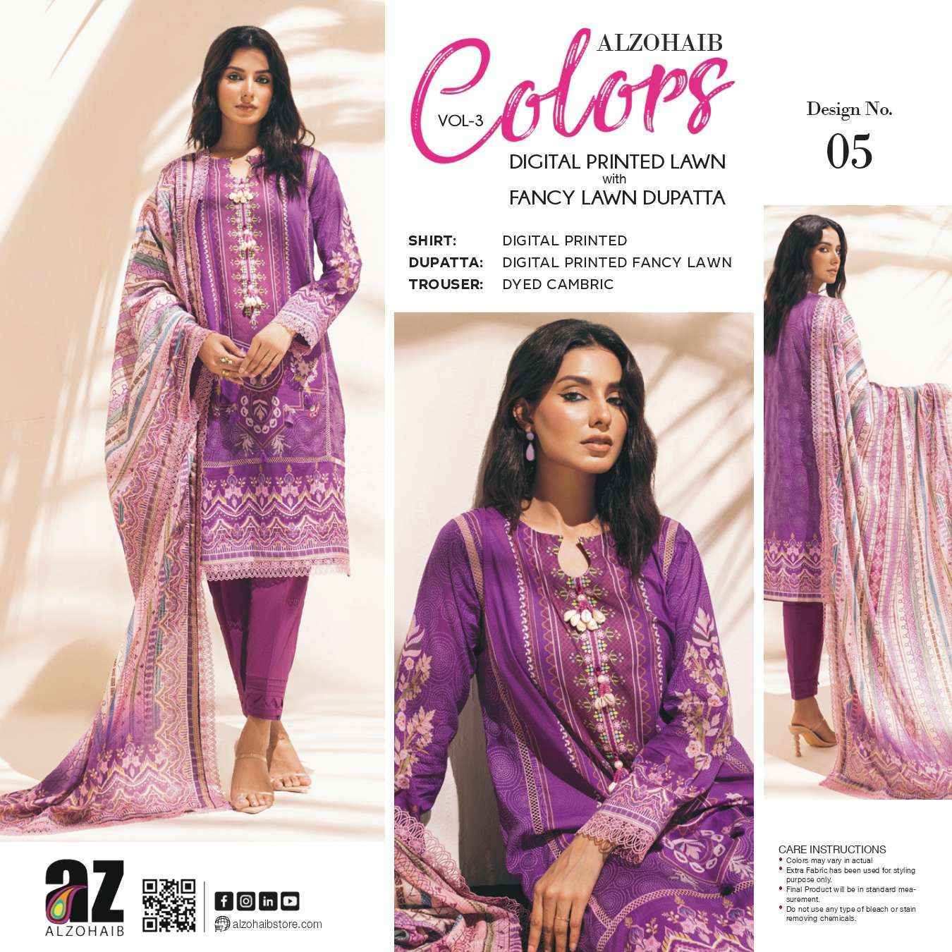 Al Zohaib Colors Vol 3 Lawn Cotton Dress Material 15 pcs Catalogue